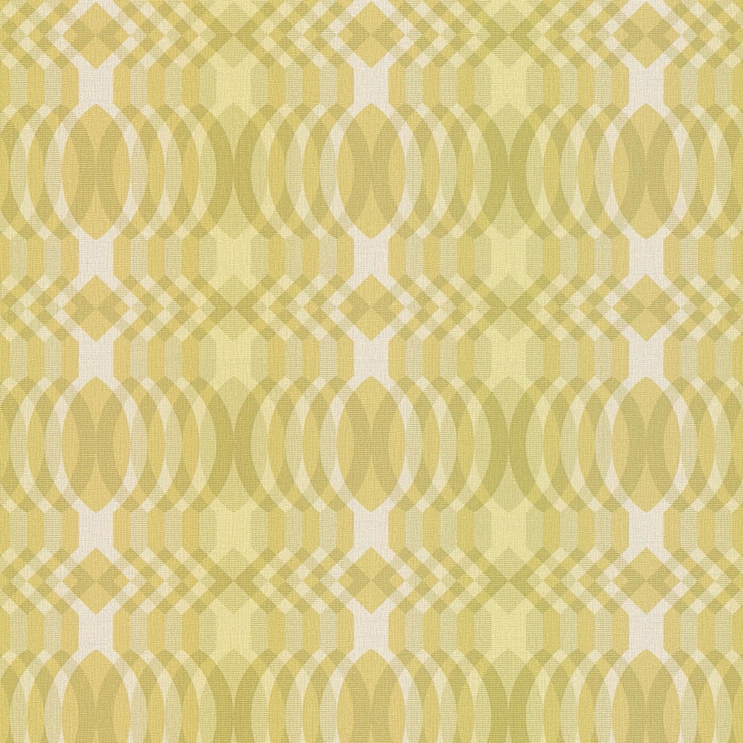 Profhome Vliestapete 395341-GU Retro Tapete grafisch matt grün gelb-grün, geprägt, (1 Rolle, 4,51 qm), heißgeprägte Vliestapete, gelbgrün