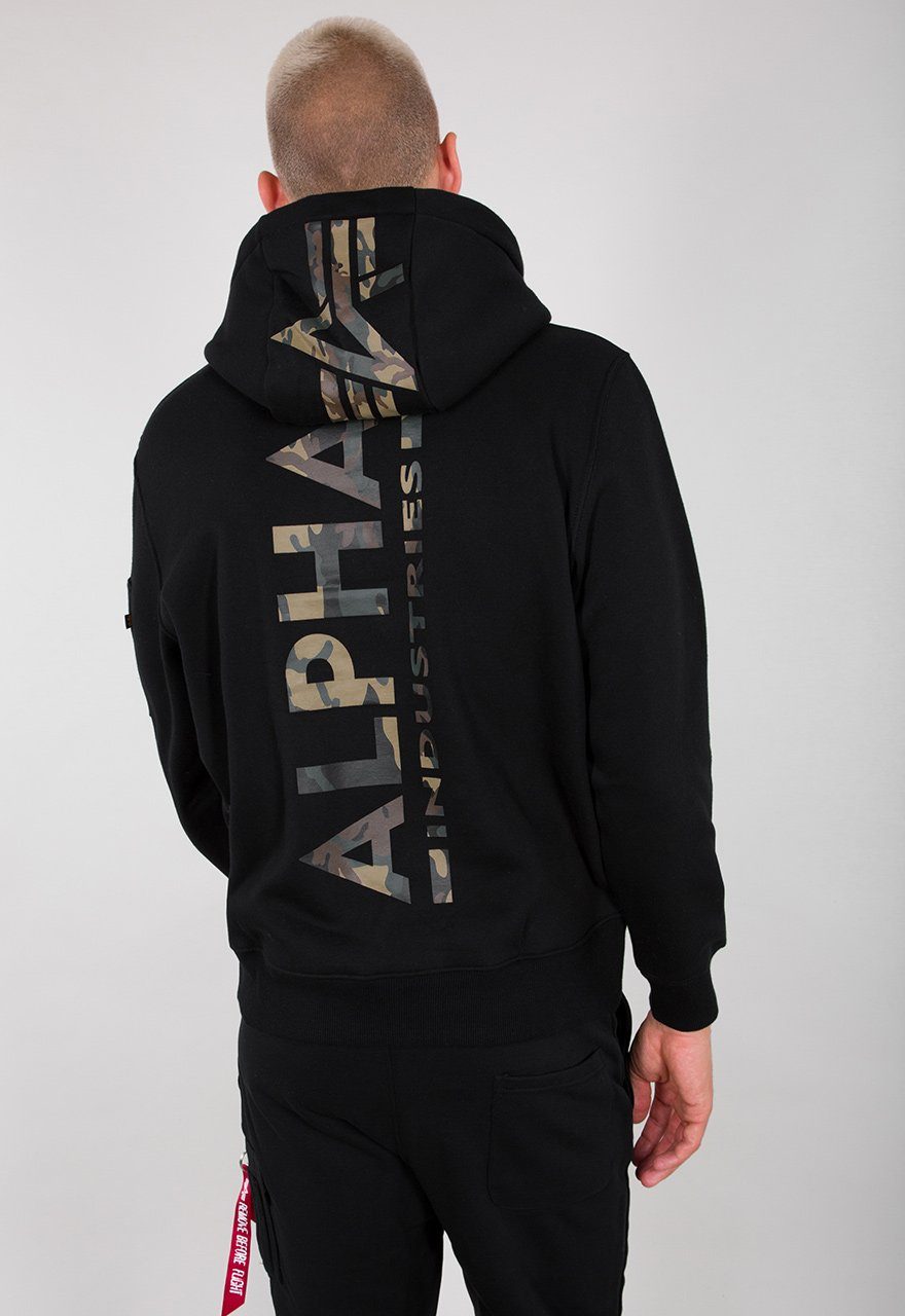 Alpha Industries Camo Hoodie Kapuzenpullover Alpha Print Herren Back black/woodland Industries Print