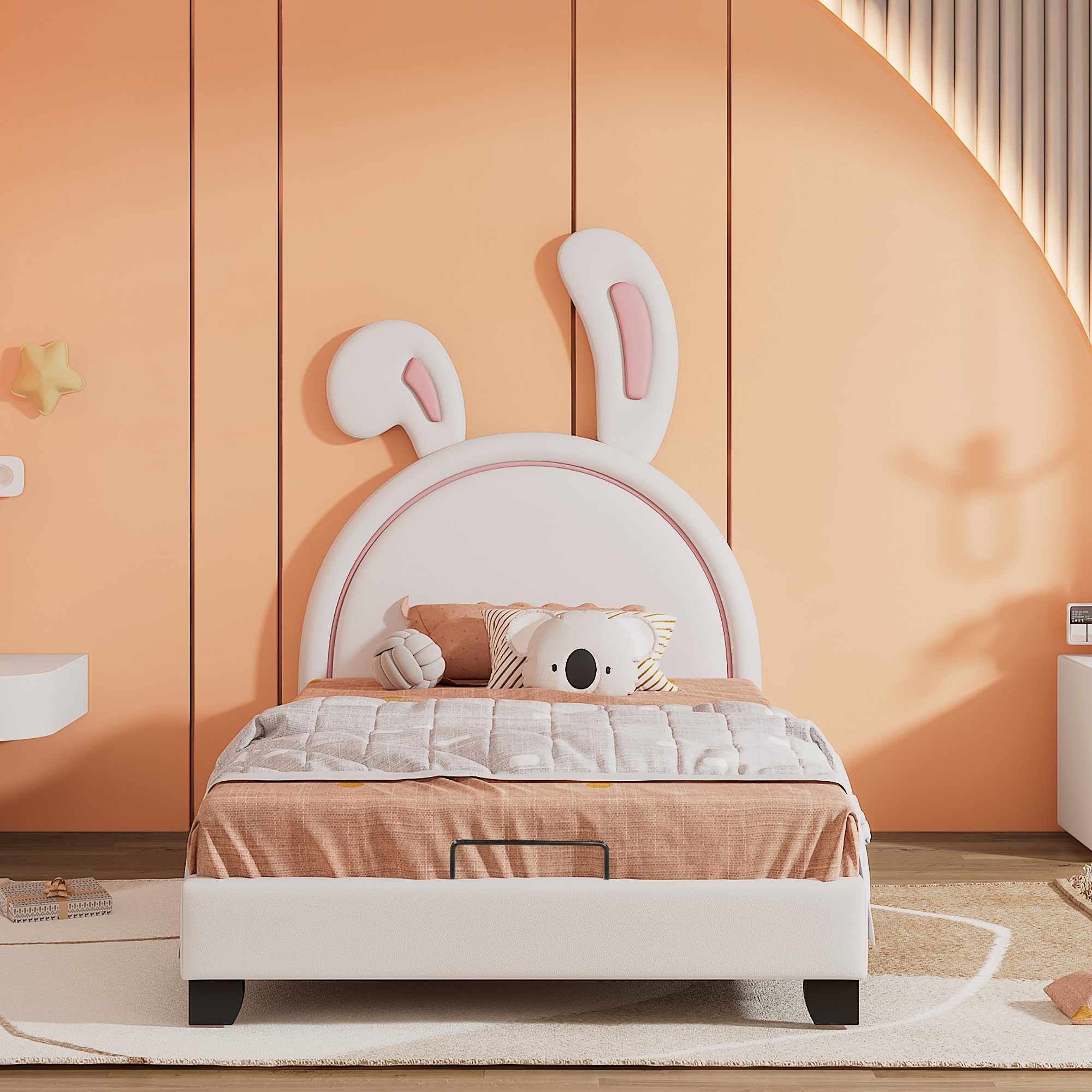 Füßen), Einzelbett Bett OKWISH Kinderbett enthaltet 90*200cm Rückenlehne, Matratze (mit nicht Polsterbett und Weiß mit Lattenrosten erhöhten