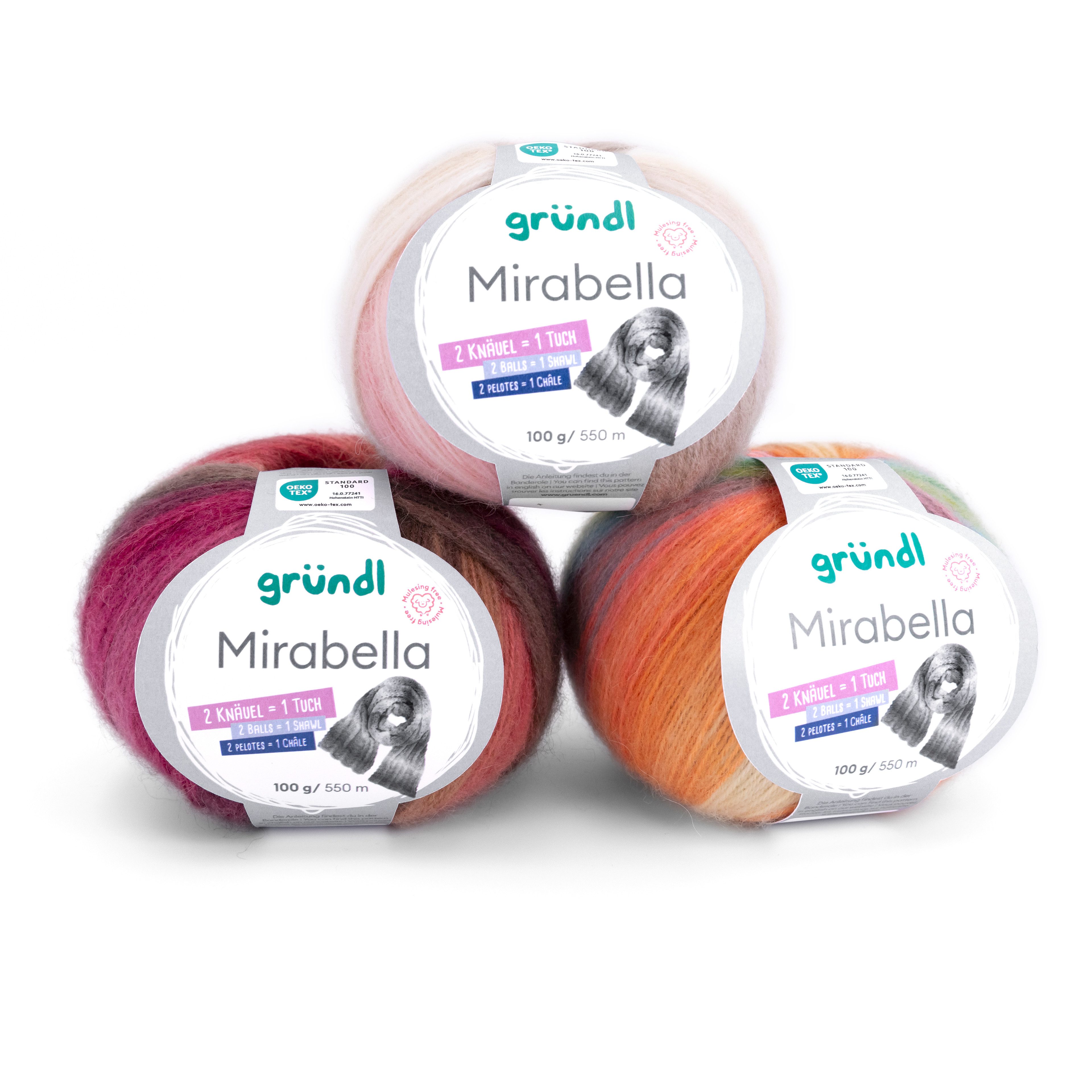 Gründl Wolle Mirabella Farbverlaufsgarn mit Anleitung Häkelwolle, 550,00 m (Wolle Farbverlaufswolle zum Stricken und Häkeln, Strickwolle, Strickgarn, Handstrickgarn), 80% Polyacryl, 20% Wolle