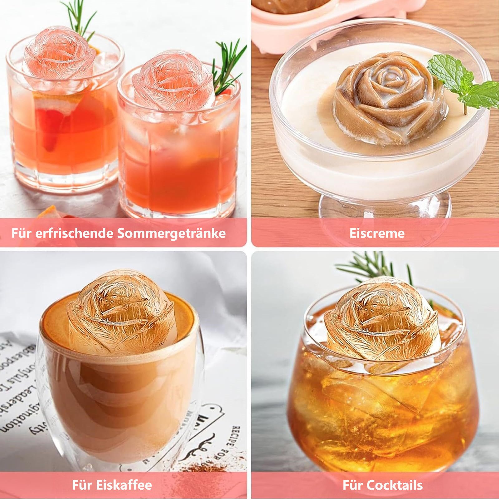 FOUORTUNATE-BEE Eiswürfelform Eiswürfelform Silikon Rosen-Design mit Deckel wiederverwendbar