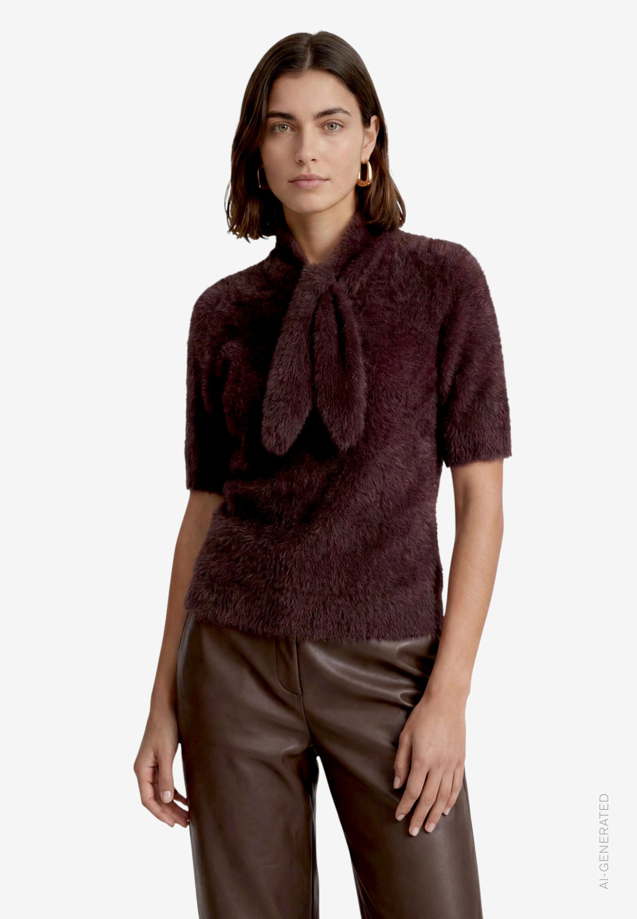 Zero Schalkragenpullover Kurzarmpullover flauschig