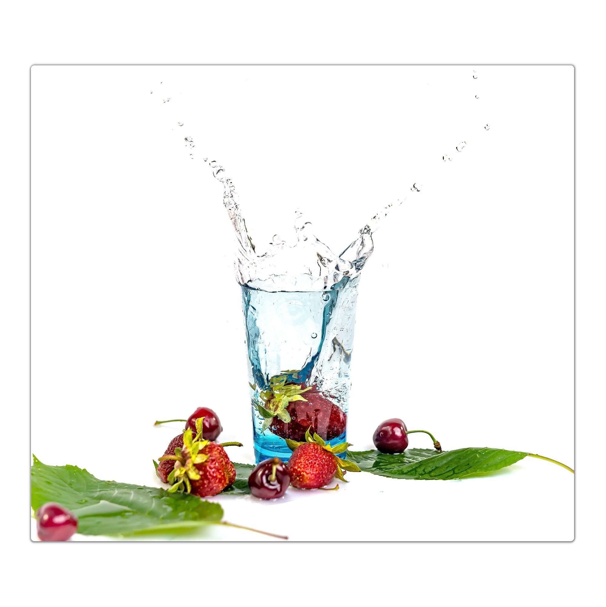 Primedeco Herd-Abdeckplatte Herdabdeckplatte Spritzschutz aus Glas Wasserglas mit Früchten, Glas, (1 tlg)