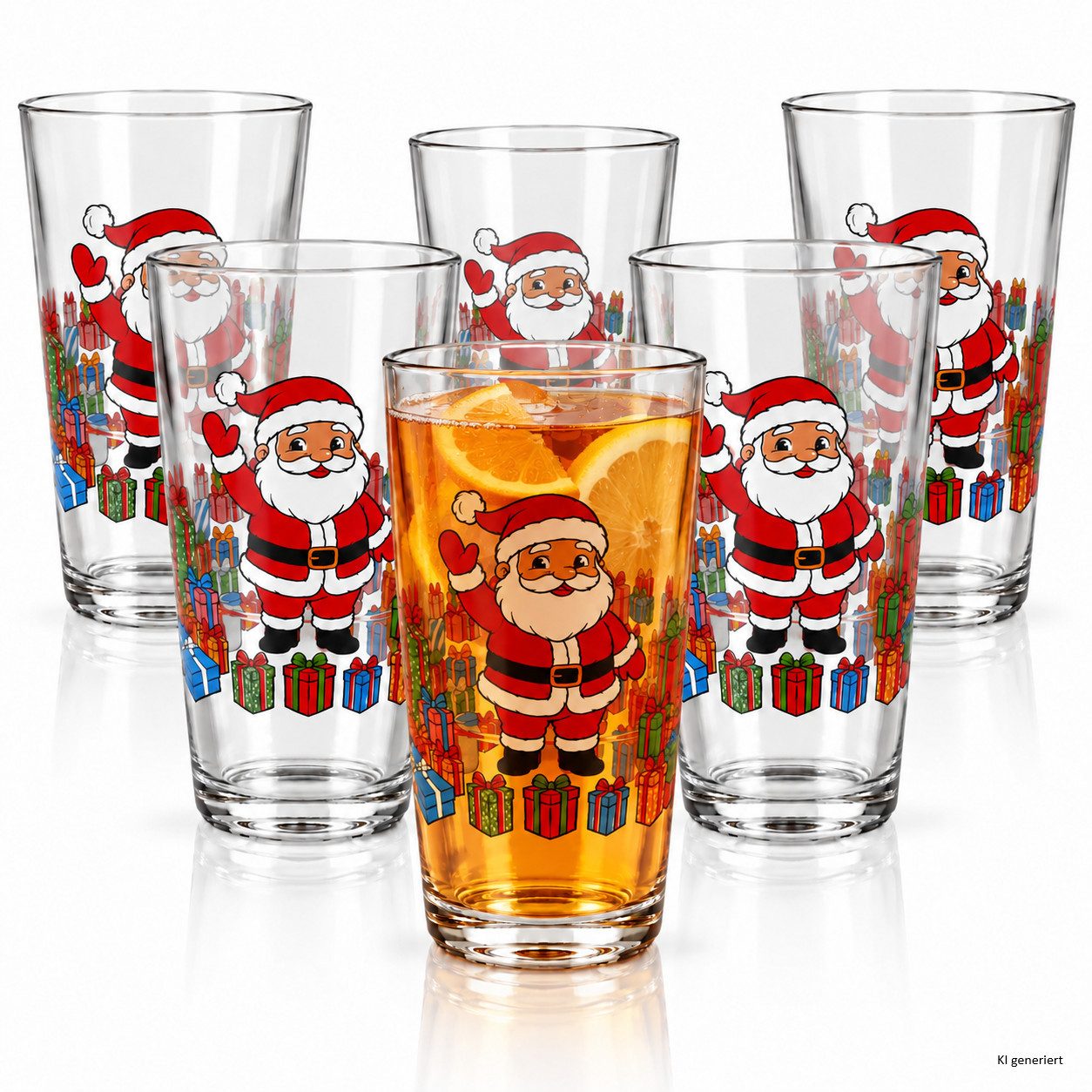 MamboCat Latte-Macchiato-Glas 6x Claus Latte Macchiato Glas 300ml Weihnachtsmann Trinkglas stapelbar, Glas, Weihnachtsgeschirr, Weihnachten, Weihnachtsset, Geschirr