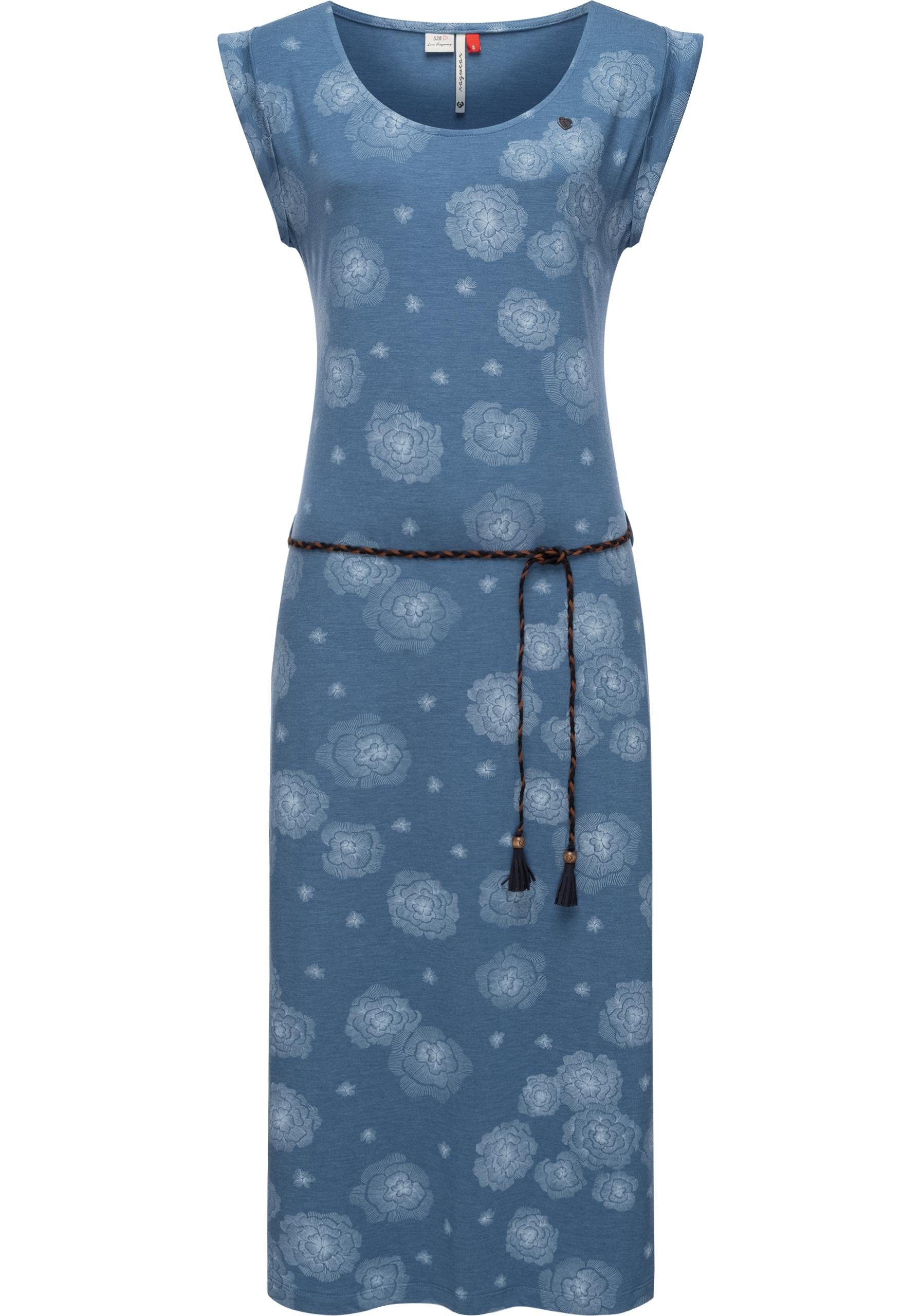 Tag wadenlanges Ragwear Allover-Print mit indigo Midi Sommerkleid Maxikleid