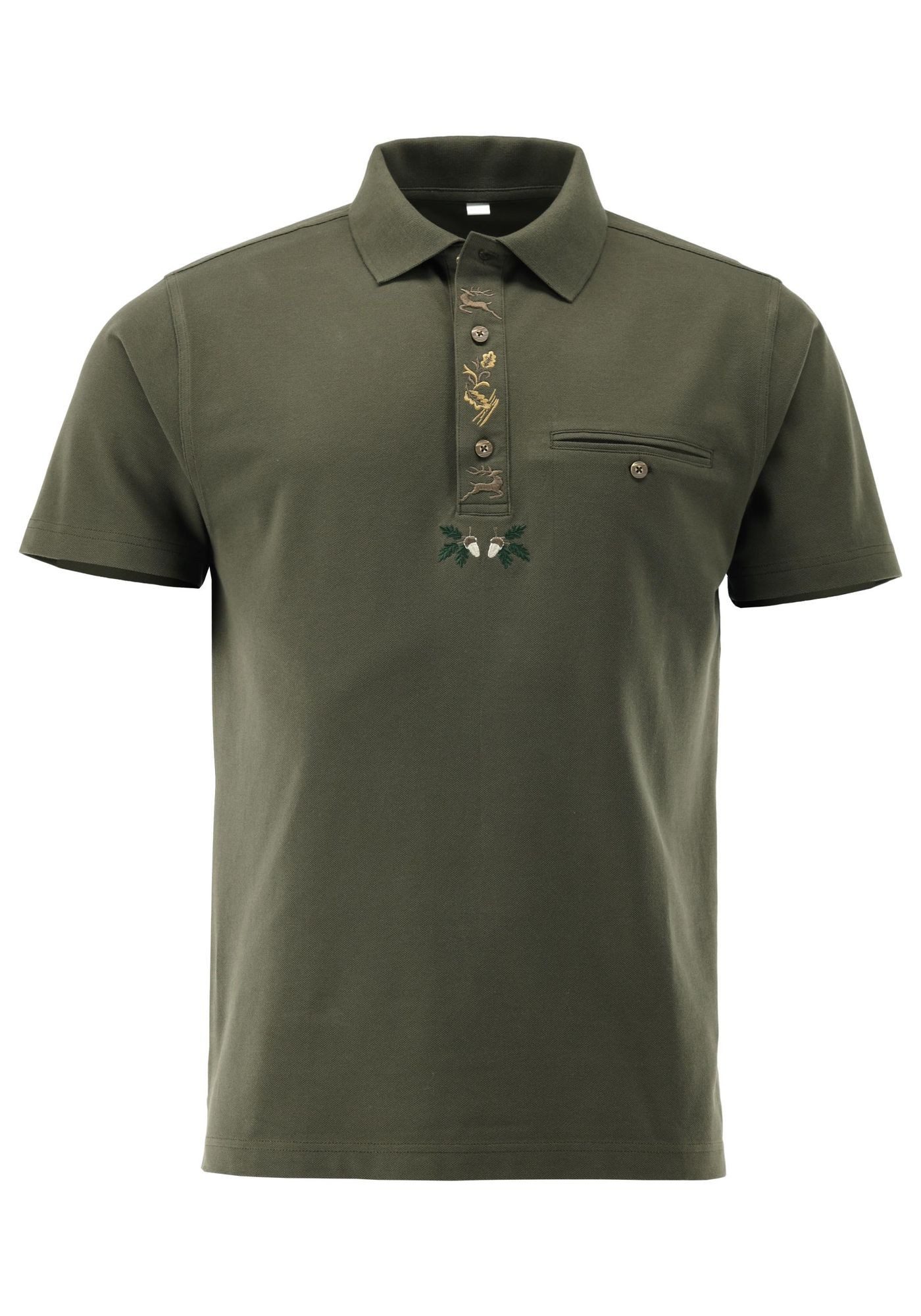 Tom Collins Poloshirt Rusko Kurzarm, Regular Fit, Hirsch- und Eichenblatt-Stickerei, Paspeltasche
