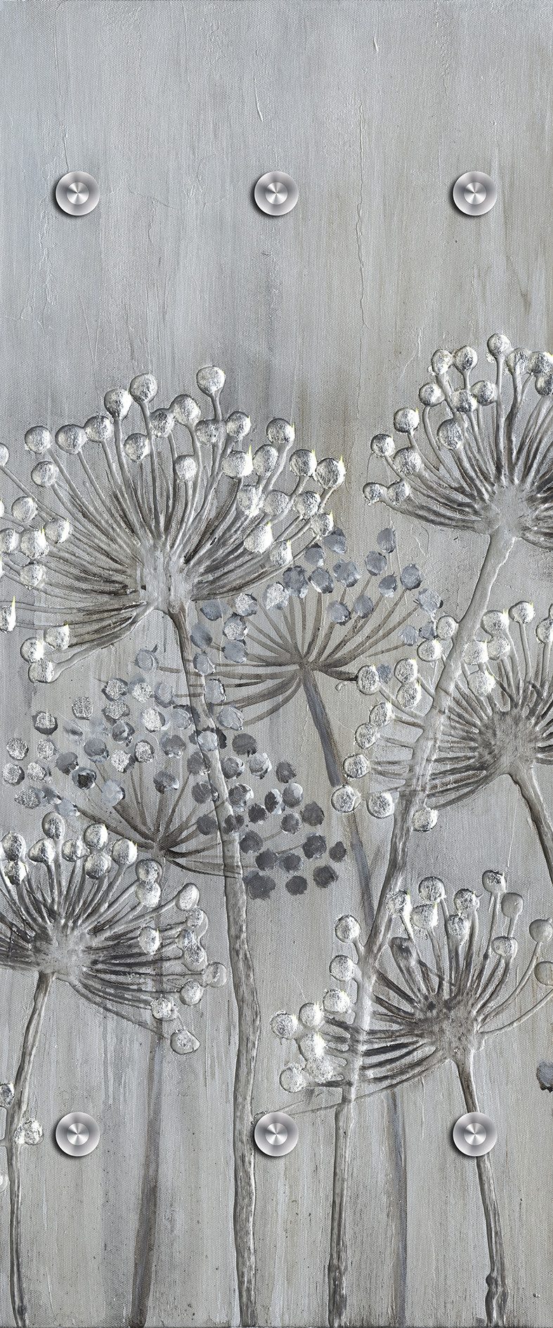 queence Garderobenpaneel Wandgarderobe mit Motiv Grau Blumenwiese inkl. Edelstahlhaken (1 St), HD Premium Druck auf Acrylglas