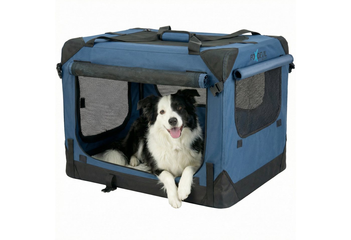 Xonic Hunde-Transportbox Foxdevil by xonic® Faltbare Hundebox / Transportbox (Dunkelblau, S)