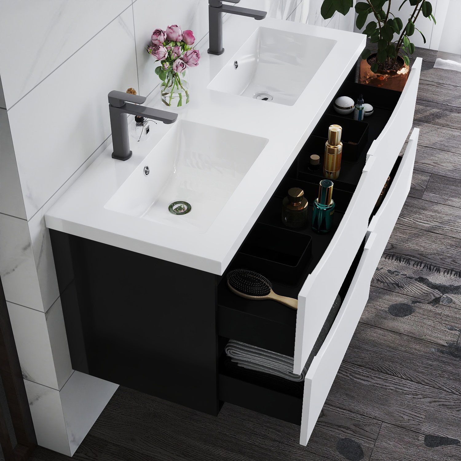 duschspa Waschtisch Waschbecken mit Unterschrank Waschtischunterschrank Smiley, Badmöbel in Breite 50/60/80/90/100 cm