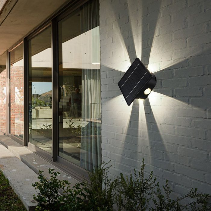 etc-shop Außen-Wandleuchte LED-Leuchtmittel fest verbaut Warmweiß Tageslichtweiß Solarlampe schwarz Außenleuchte Terrasse Wandlampe modern Eckige