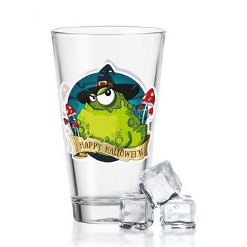 GRAVURZEILE Glas Wasserglas mit UV-Druck - Happy Halloween Kröte Design, Glas, Stilvolle Halloween Dekoration - Frosch mit Hexenhut
