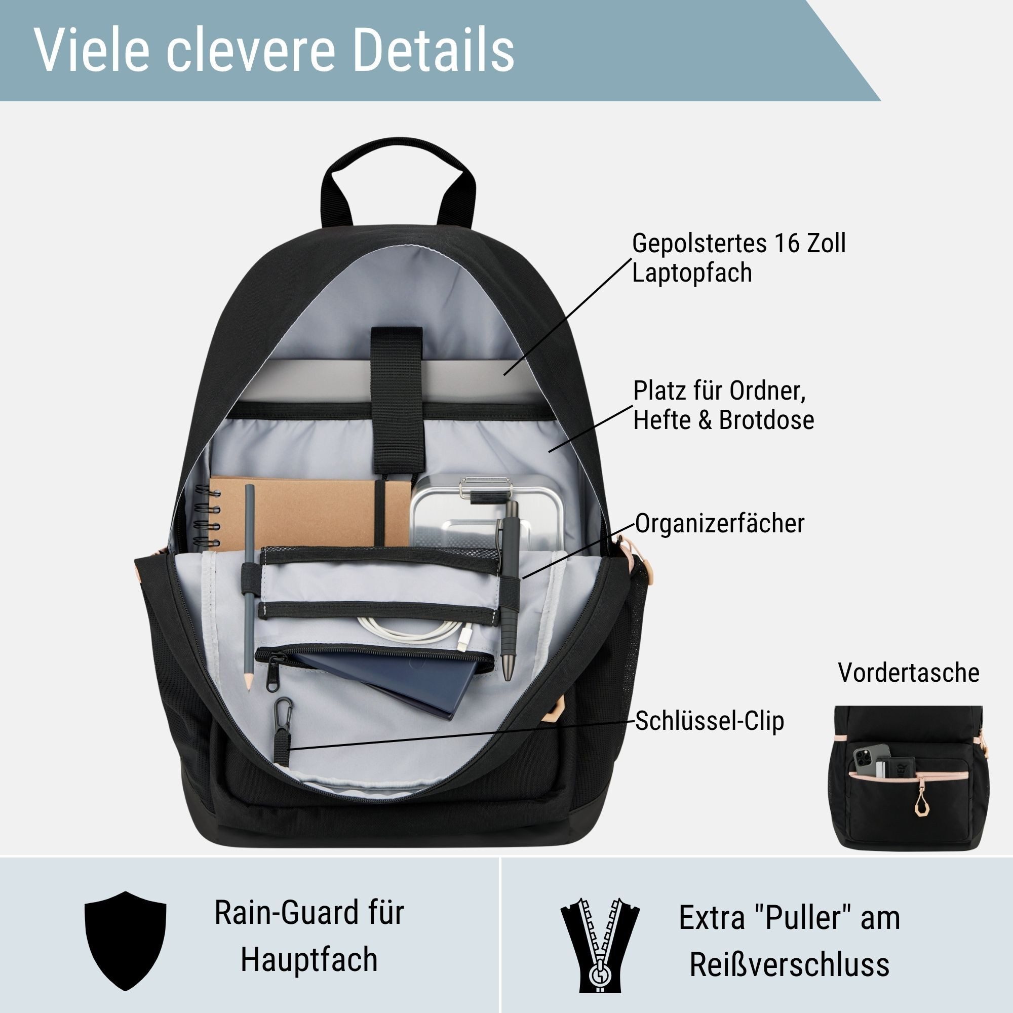 audetic Schulrucksack FLEX Rucksack Schule Schulrucksack Mädchen Jungen, Viele Fächer, Laptopfach, Wasserabweisend