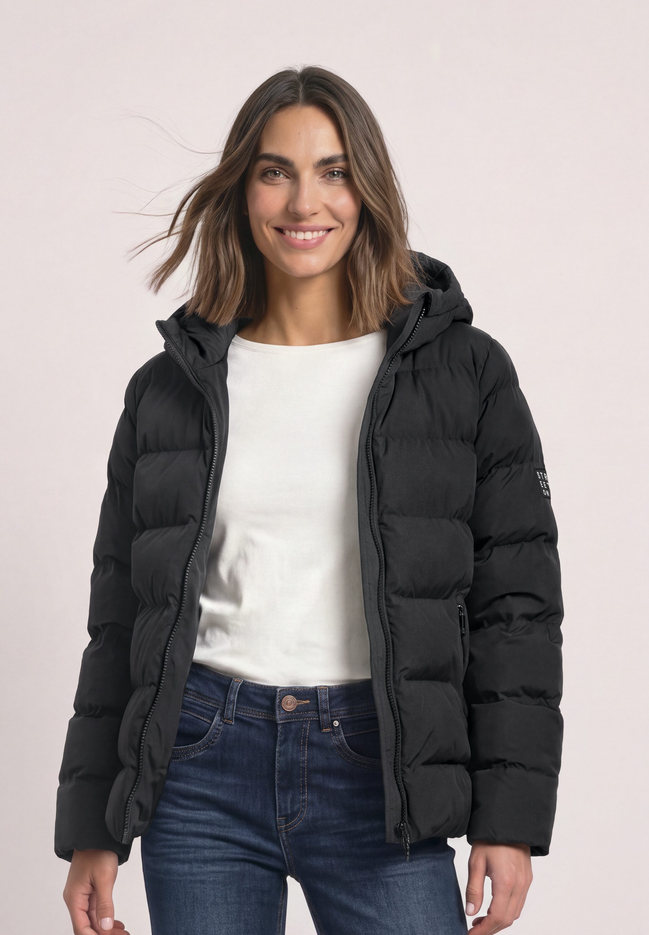 STREET ONE Steppjacke Kurze Jacke mit geklebter Steppung und kapuze