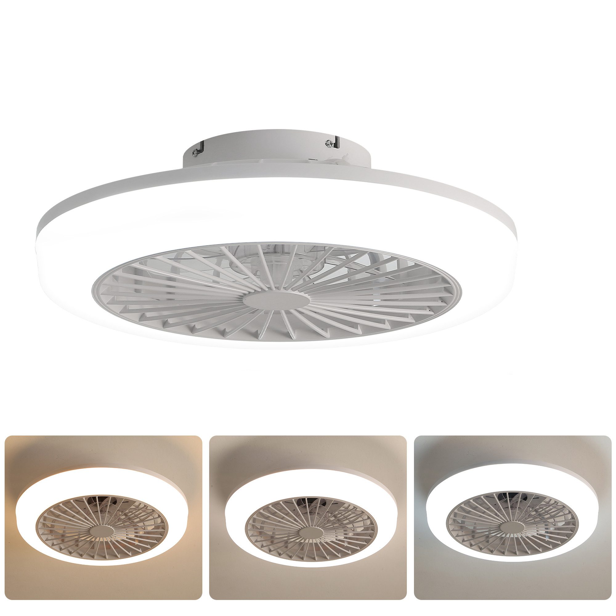 SHINEDEER Deckenventilator, 60 W LED dimmbar, 3 Lichtfarben, DC-Motor, Fernbedienung, Timer