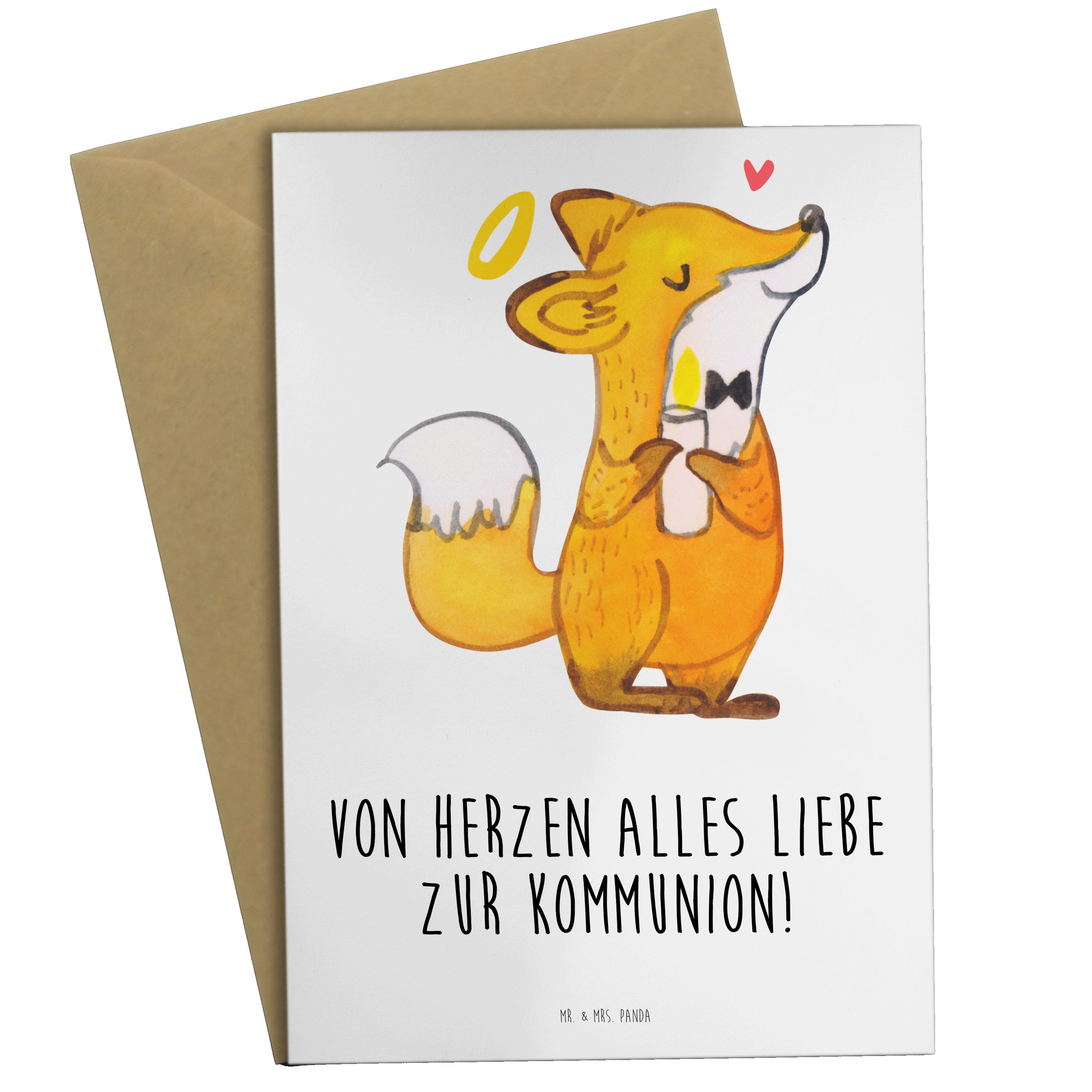 & Geschenk, - Weiß Grußkarte Fuchs Kommunion Konfirmation - Klappkarte, Panda Liebe, Mr. Mrs. Ge