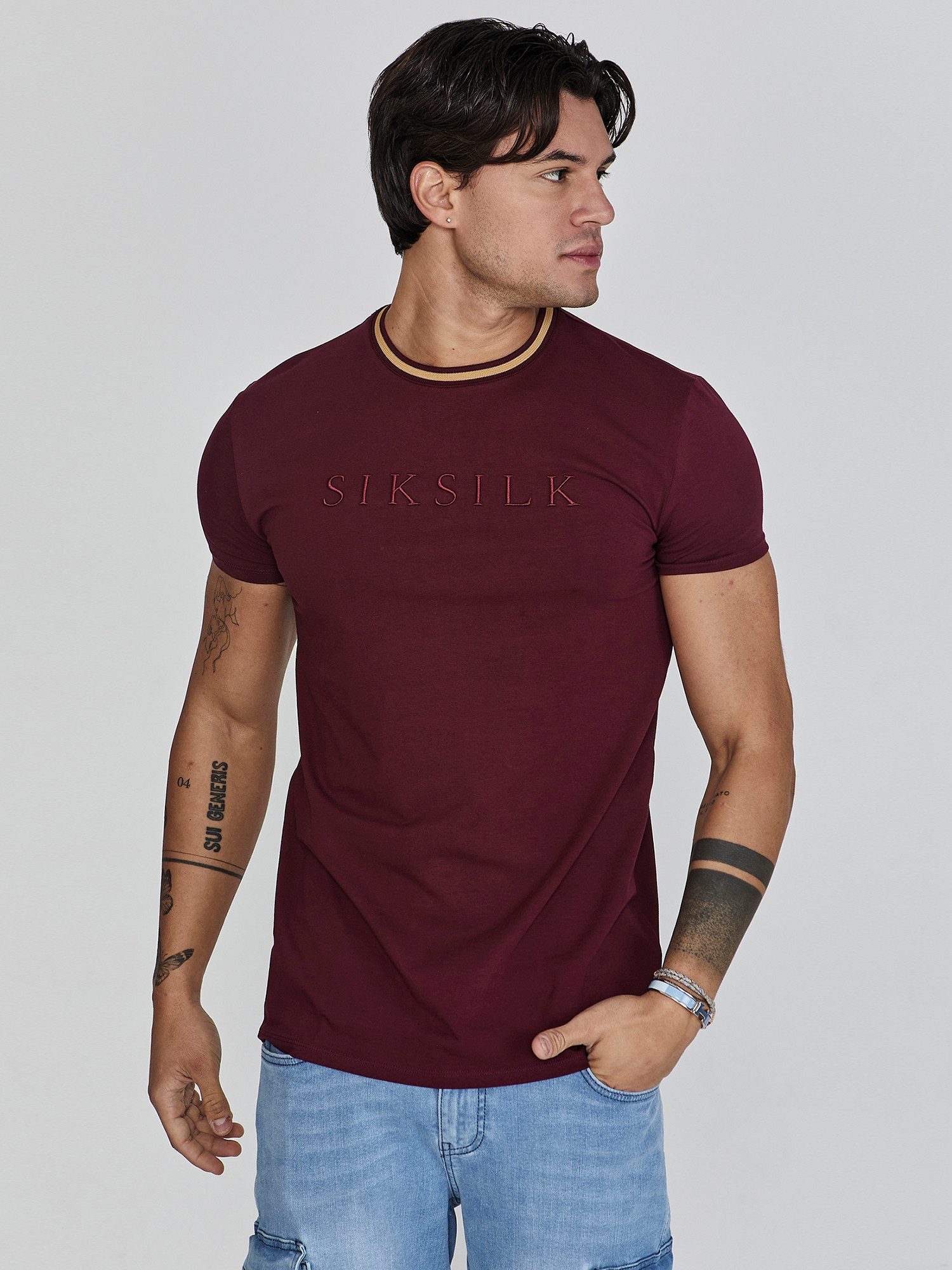 Siksilk T-Shirt SikSilk Herren Bordeaux Muscle Fit T-Shirt günstig online kaufen