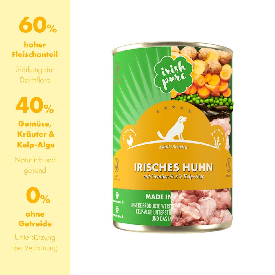 Irish Pure Irish Pure Nassfutter - getreidefreies, gut verdauliches Hundefutter Freiland-Huhn Adult, Nassfutter für: Hunde