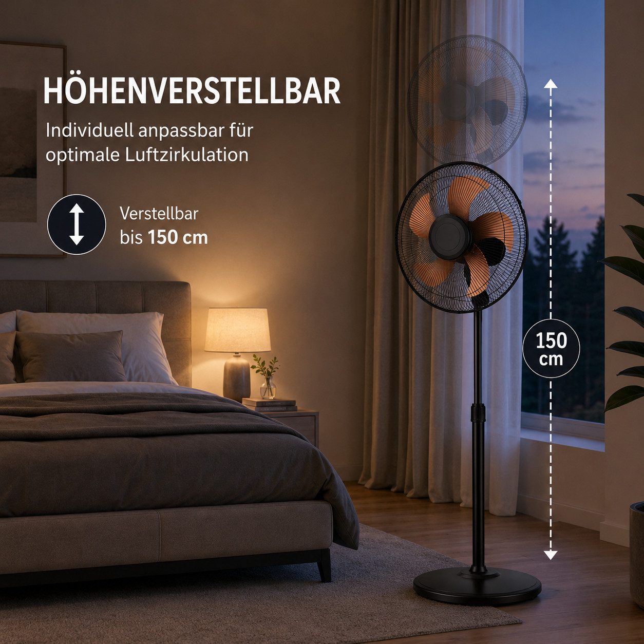 Ertex Standventilator Stand Ventilator 55W Metro 150cm Höhe Turmventilator Kühler