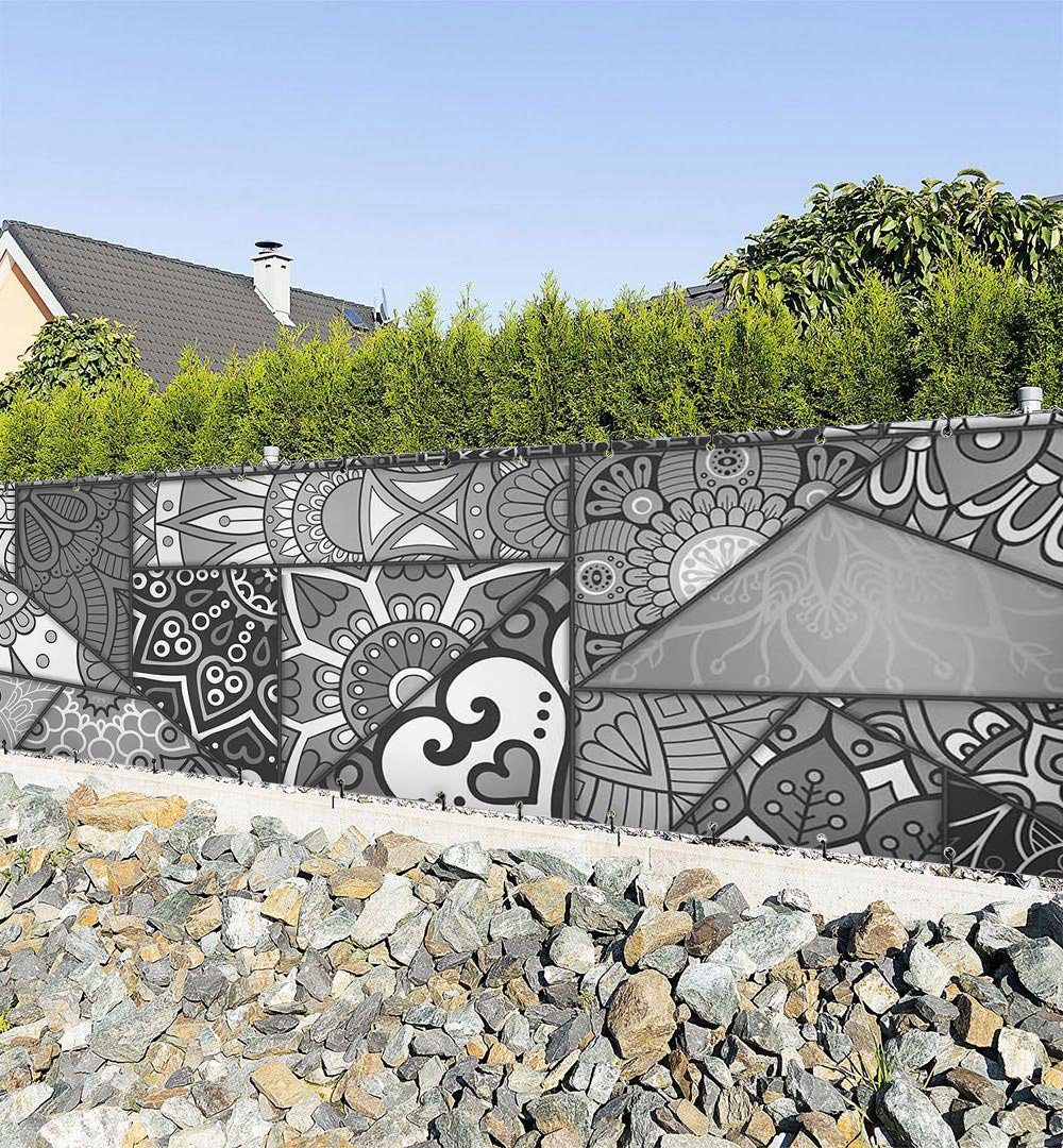 Sichtschutzzaunmatten Zaunbanner Buntglasfenster schwarz weiß Sichtschutz Garten Zaun