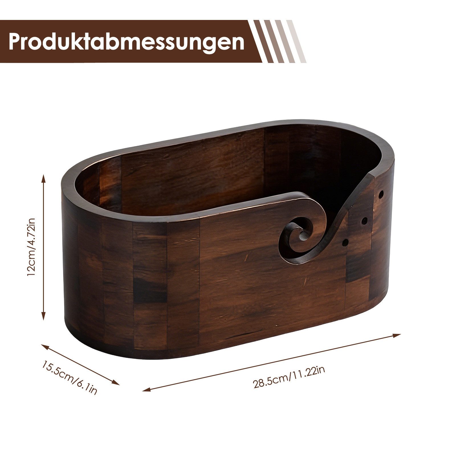 BlingBin Nähkästchen Elliptisch Garnschale mit Groß Kapazität,Holz Strickschale für Wolle (1 Stück, 1 St., ca. 28,5 x 15,5 x 12 cm), Garn Schüssel Mit 3 Löchern,Holzgarnschale für Häkel-und Strickprojekt