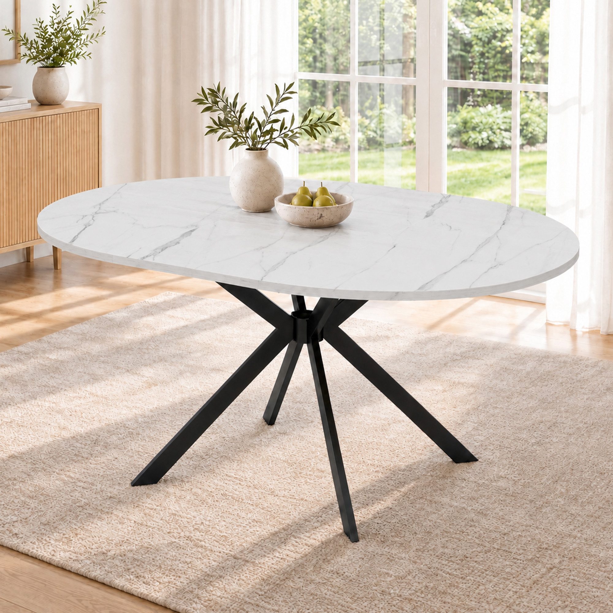 Celya Esstisch Ausziehbarer, 140/100×100 cm, für 4-6 Personen, Metallbeine (runde/ovale Tischplatte, minimalistischer Stil)