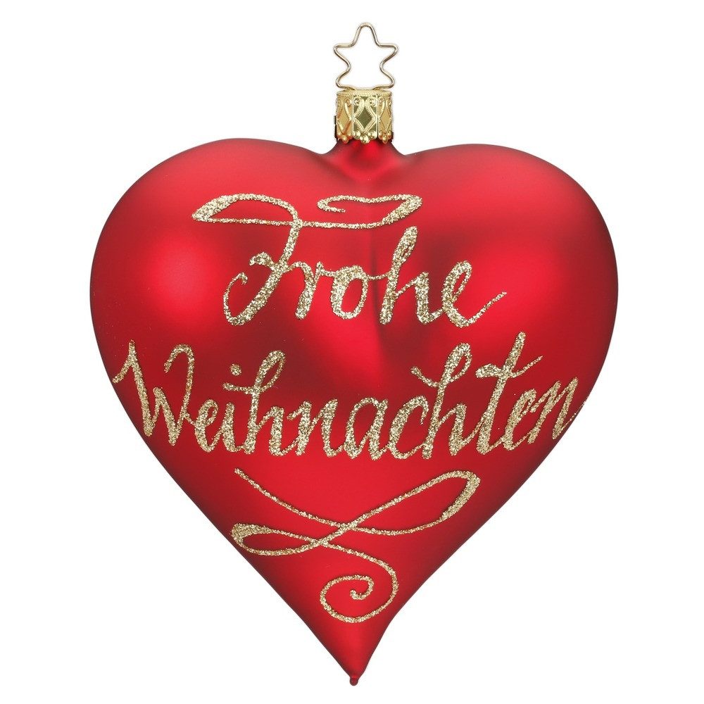 INGE-GLAS® Christbaumschmuck, Christbaumschmuck Glas Herz Frohe Weihnachten 13cm rot 1 Stück