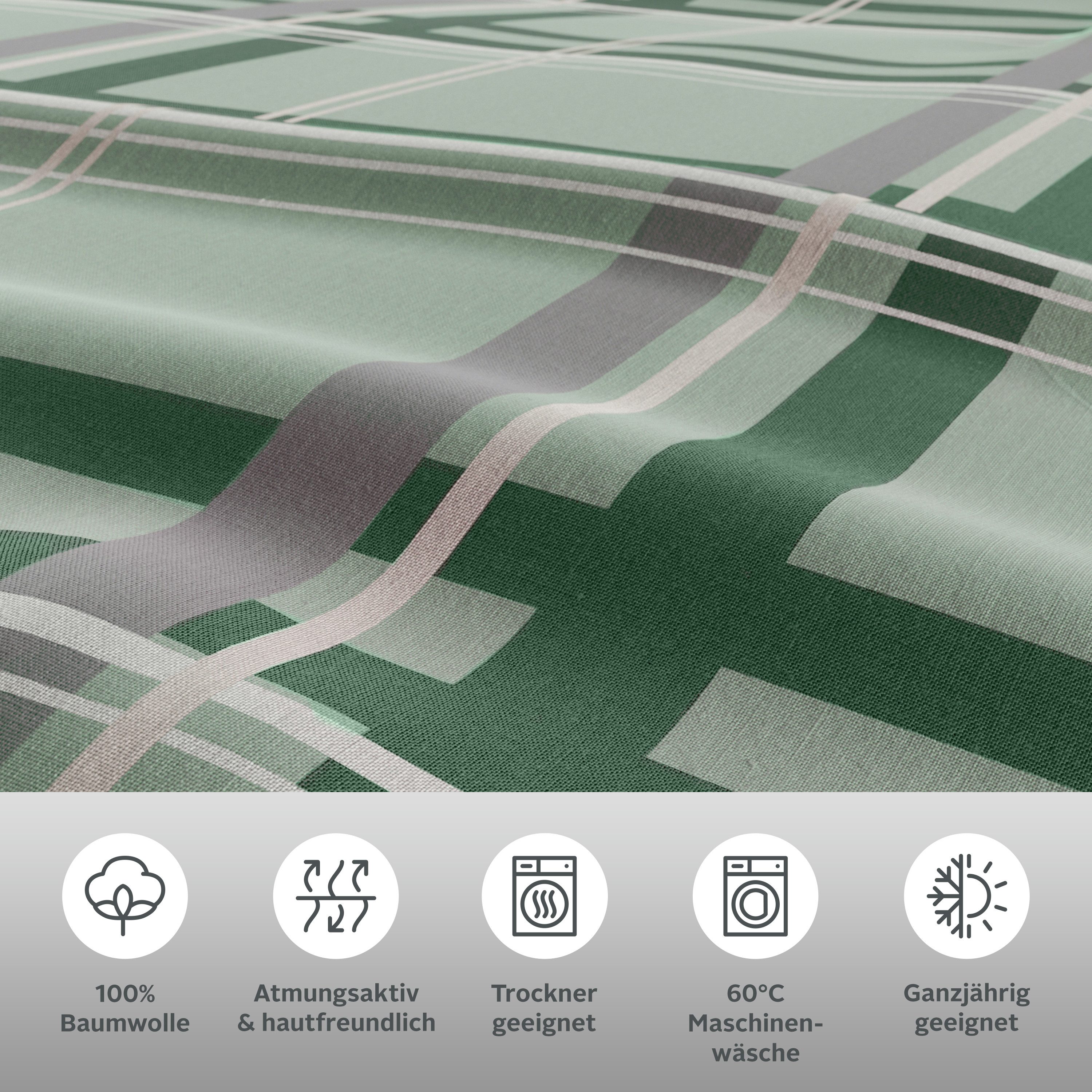 H.I.S Wendebettwäsche Talin, Linon, 2 teilig, NEUHEIT in Gr. 135x200 oder 155x220 cm, 100% Baumwolle, Karo-Design