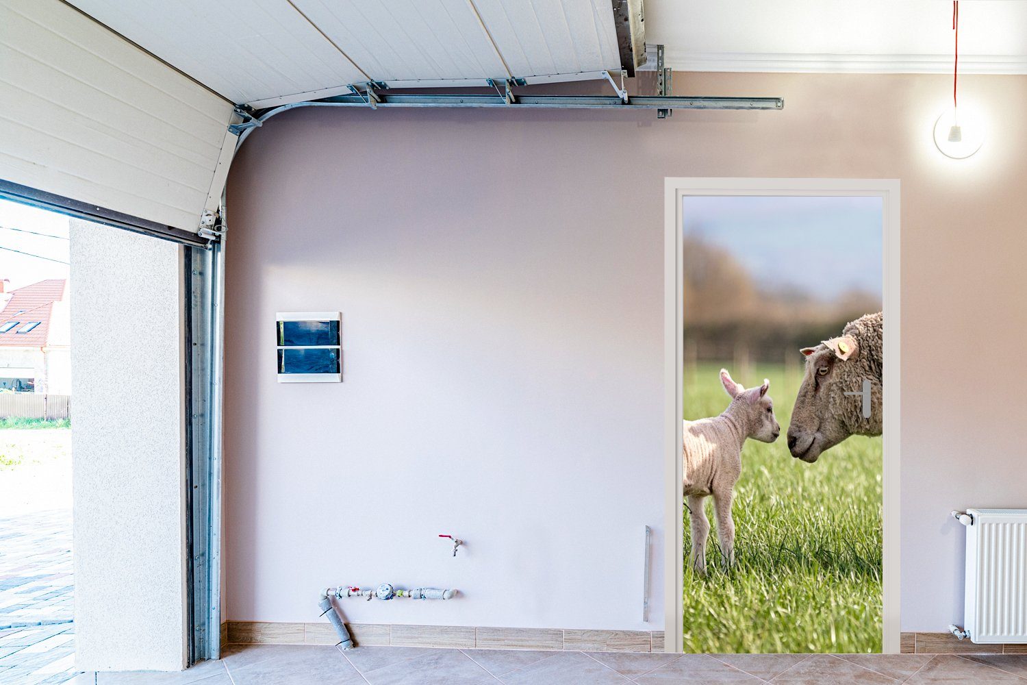 MuchoWow Türtapete Schafe - Gras - Türaufkleber, Fototapete Matt, 75x205 Tür, (1 St), bedruckt, Lamm, cm für