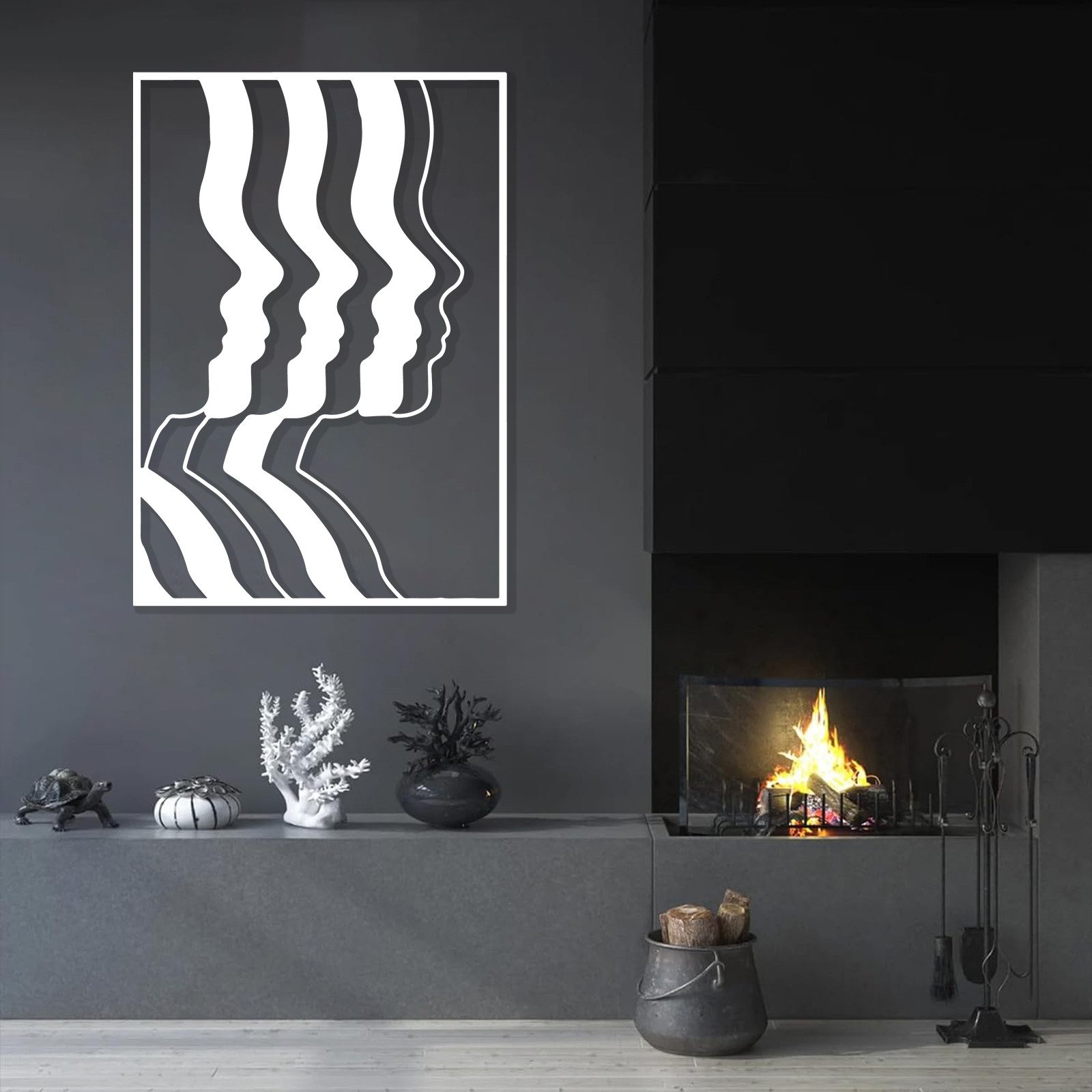 Jumpeak Wanddekoobjekt Menschliches Gesicht Abstrakt Metall Wanddekoration, Moderne Kunst, Hergestellt aus Metall,Schwarz,weiß, 76×53cm