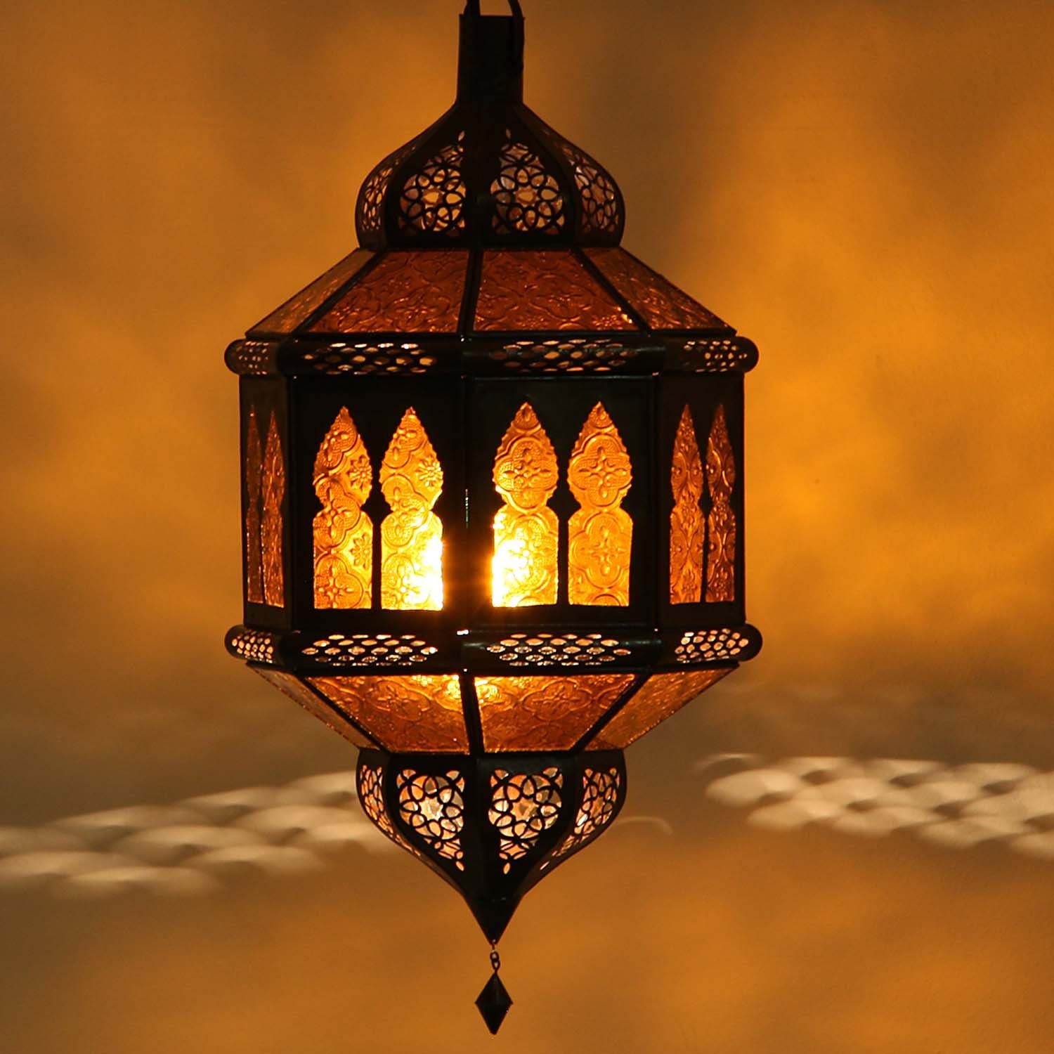 Casa Moro Marokko, ohne Biban L1235 Gelb Orientalische Trombia Glas Lampe Hängeleuchte Kunsthandwerk aus aus Eisen, & Leuchtmittel