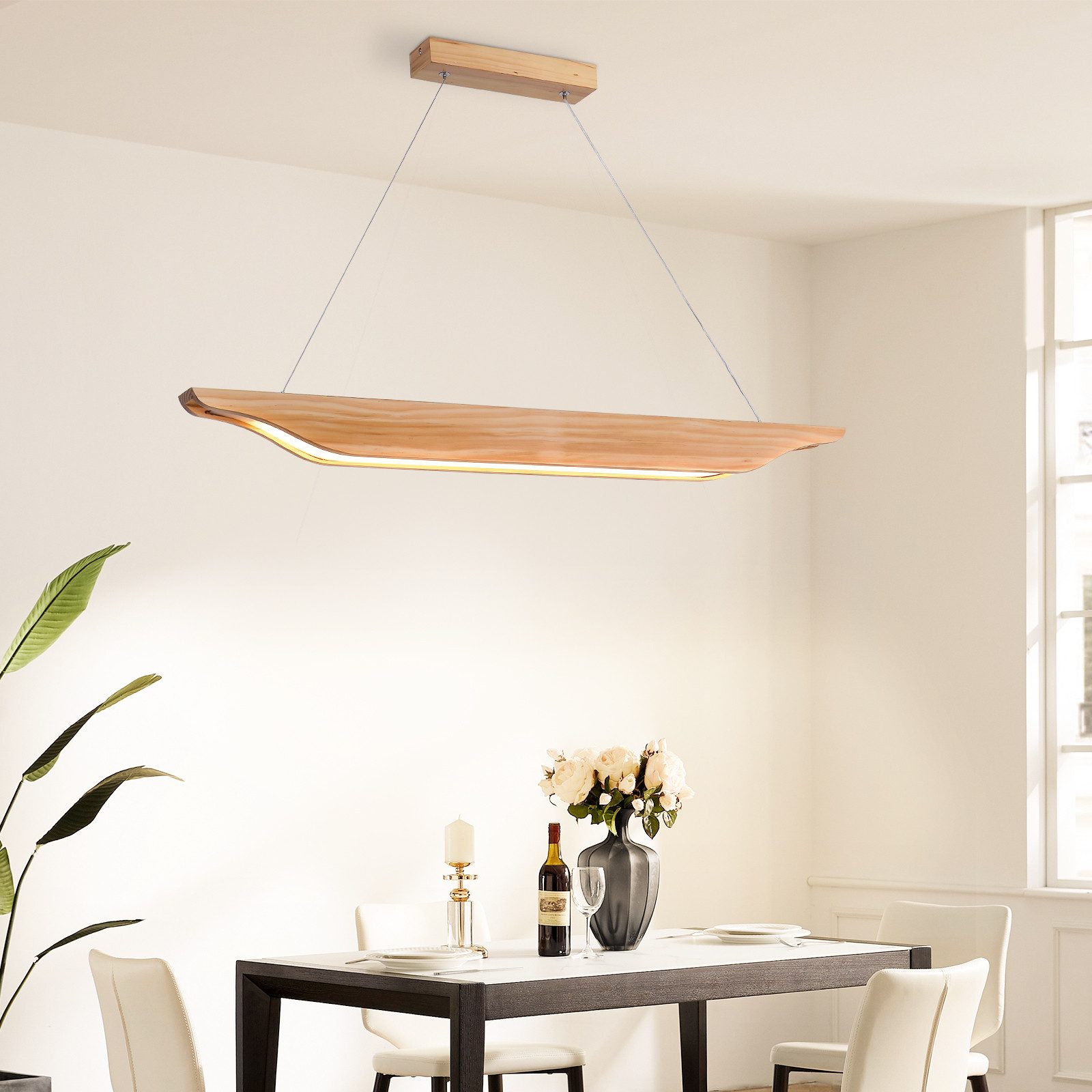 ZMH Pendelleuchte Esstisch 90 cm aus Holz, dimmbare Hängelampe mit Fernbedienung, LED fest integriert, Hängeleuchte 3000-6500 K, bis 130 cm Gesamthöhe – Bild 5 von 5