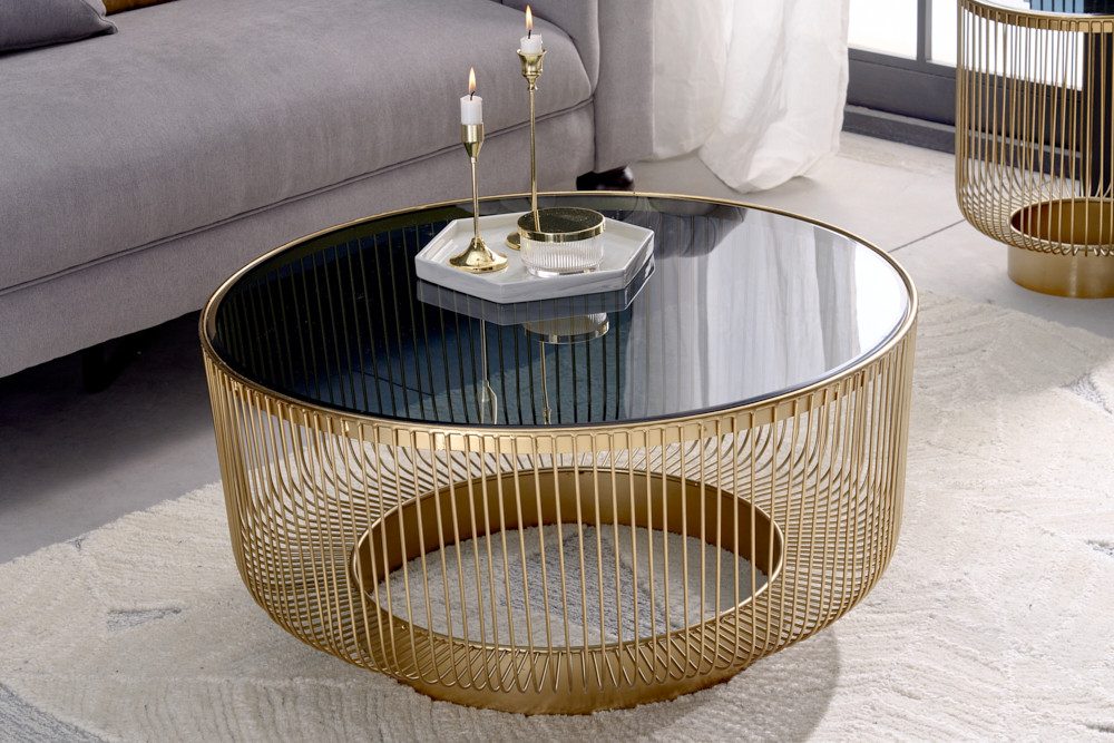 riess-ambiente Couchtisch VARIATION Ø80cm gold / schwarz (Einzelartikel, 1-St), Wohnzimmer · Schwarzglas · Metall -Gestell · rund · handmade · Design