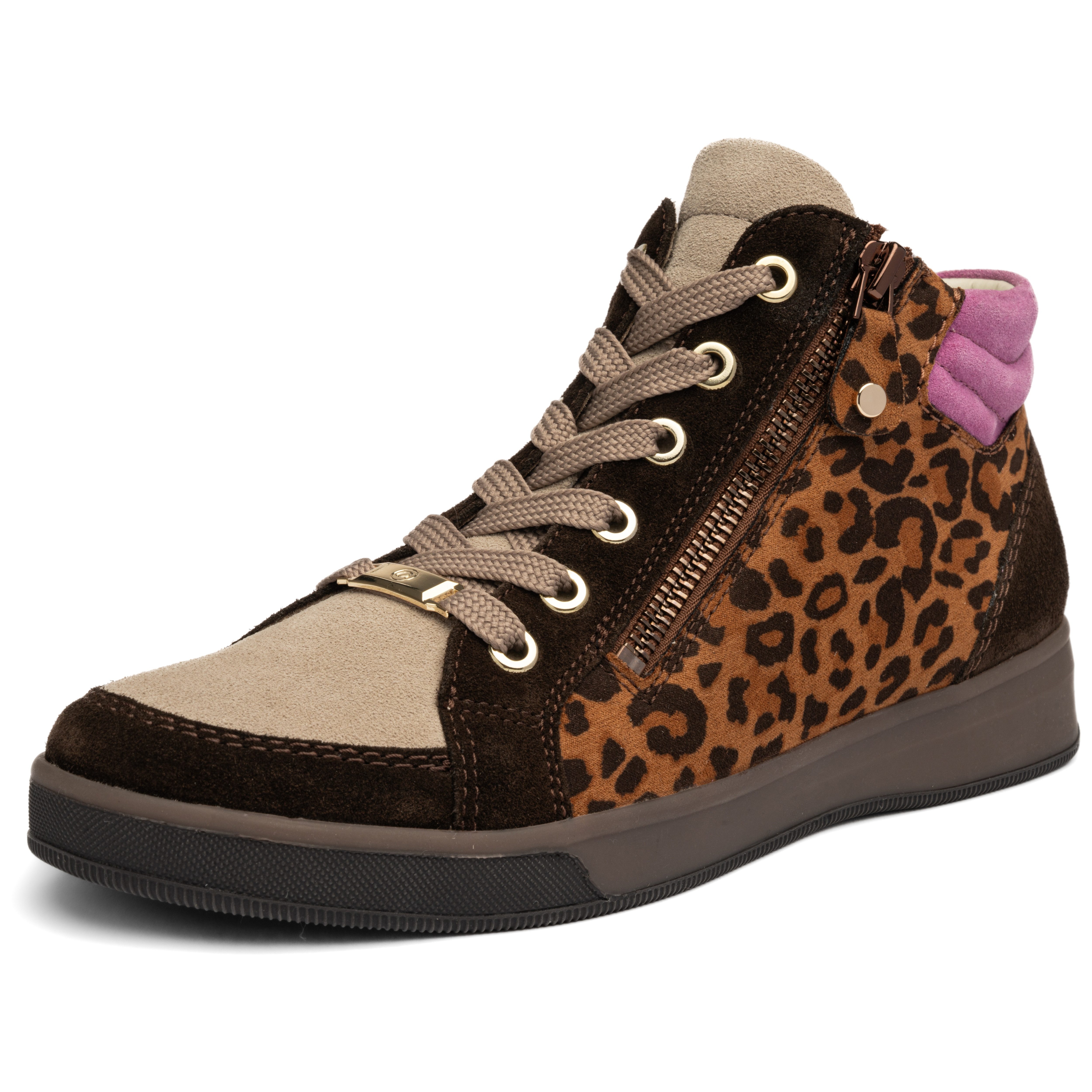 Ara ROM Schnürboots Schnürstiefelette, Herbstboots in Leo-Optik, in Schuhweite G (weit)