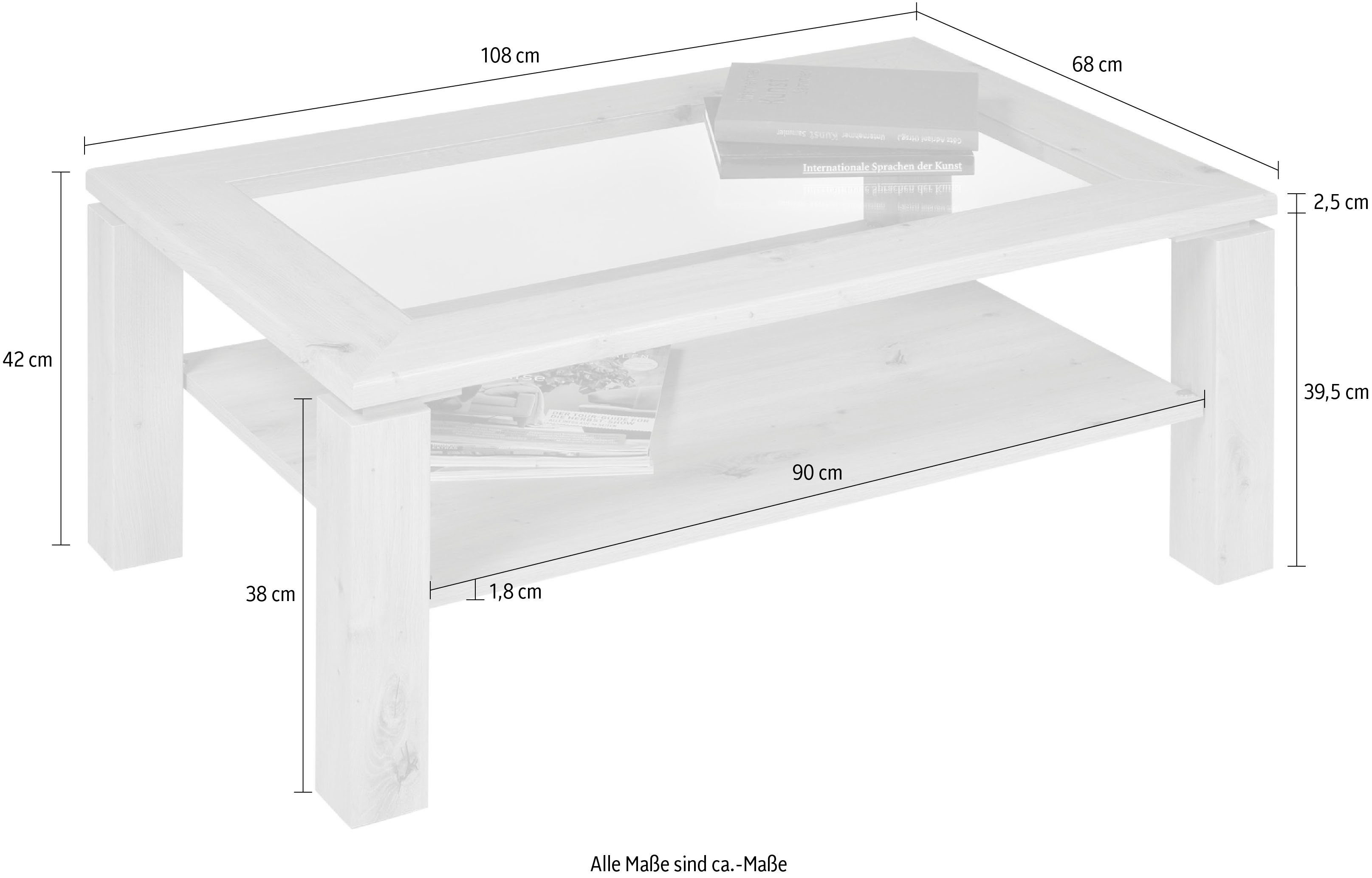 PRO Line Couchtisch, Ablageboden, artisan aus oder mit mit Holzplatte Einlage wahlweise Eiche Holz