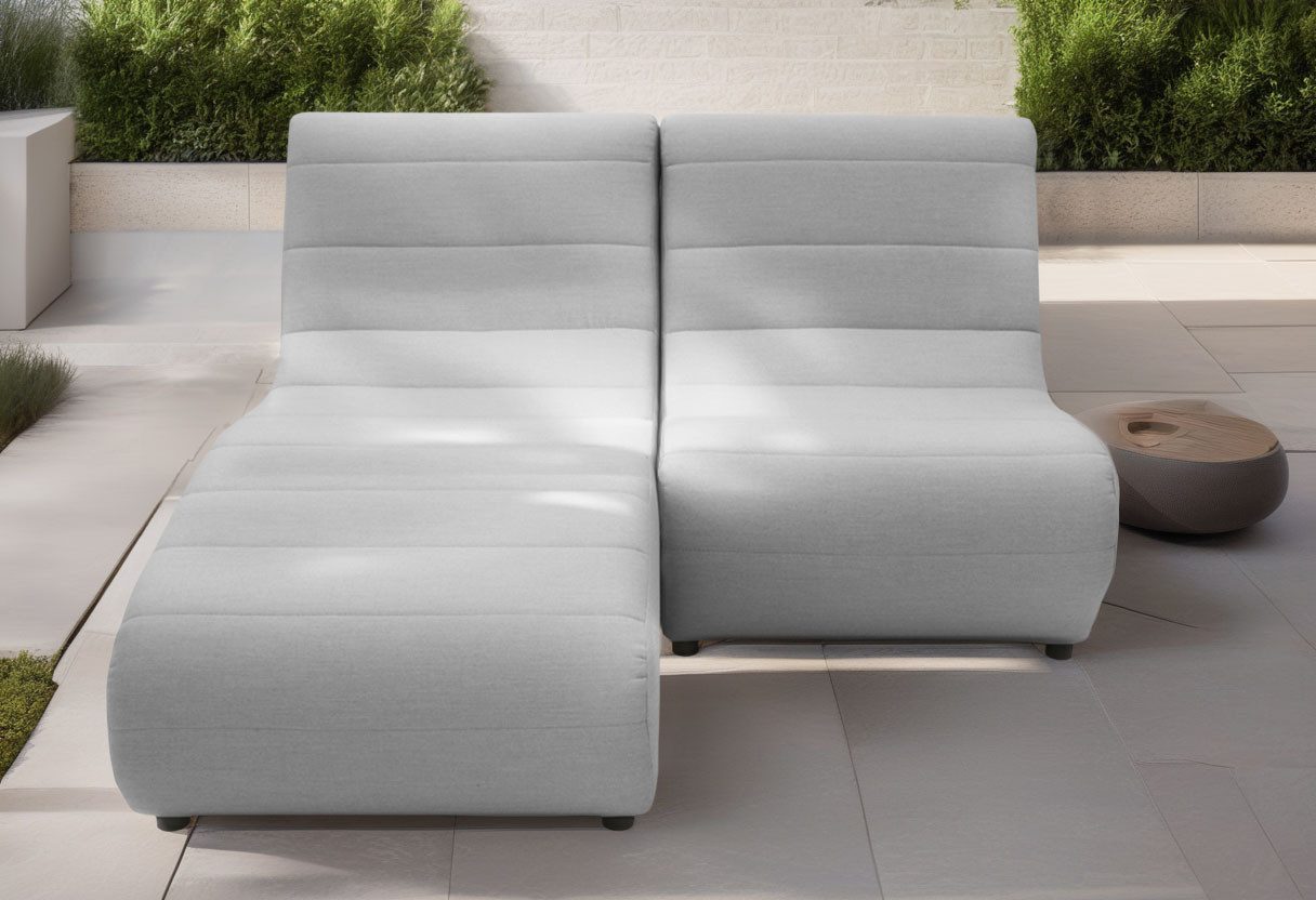DOMO collection Ecksofa Soleil, pflegeleichter und wetterfester Bezug L-Form, Outdoor, besonderes Design und Formgebung, individuell erweiterbar