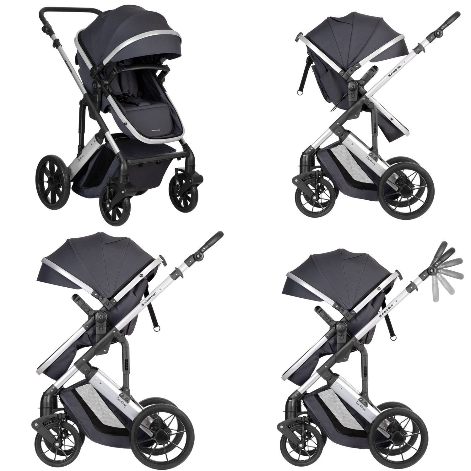 Kikkaboo Kombi-Kinderwagen Kinderwagen Darling 3 in 1, Sportsitz Tragetasche Autositz Wickeltasche