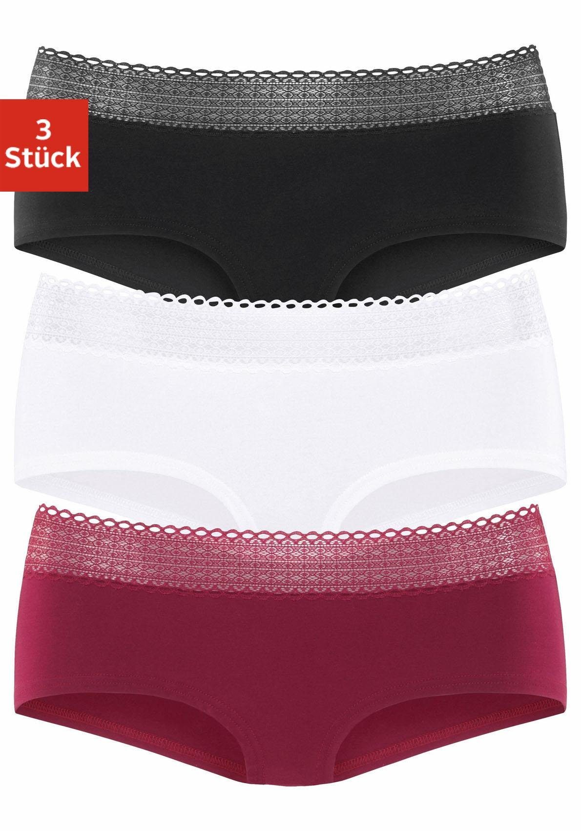 s.Oliver Panty (Packung, 3-St) aus elastischer Baumwoll-Qualität mit grafischer Spitze rot, schwarz, weiß