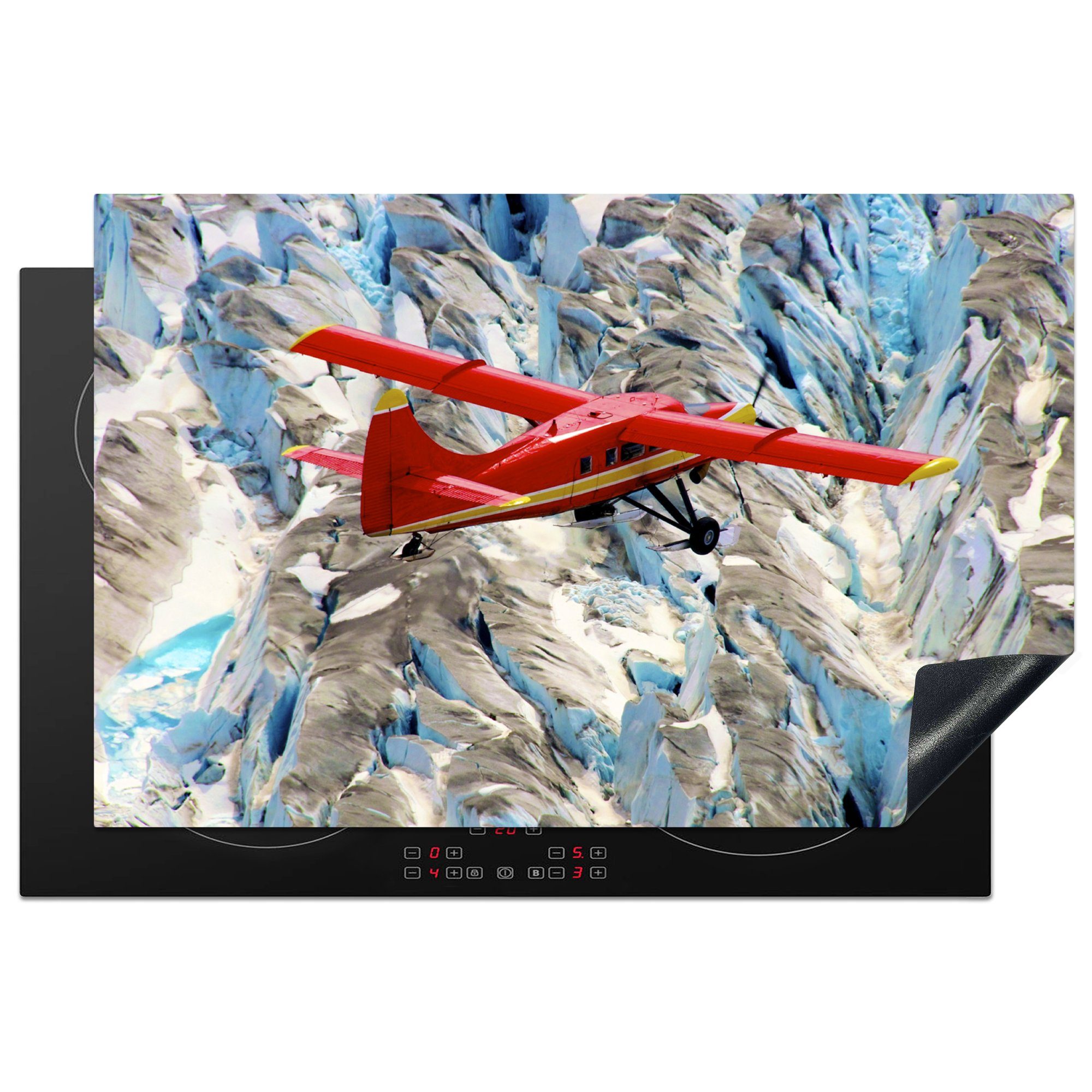 MuchoWow Herdblende-/Abdeckplatte Flugzeuge - Fliegen - Gletscher, Vinyl, (1 tlg), 81x52 cm, Induktionskochfeld Schutz für die küche, Ceranfeldabdeckung