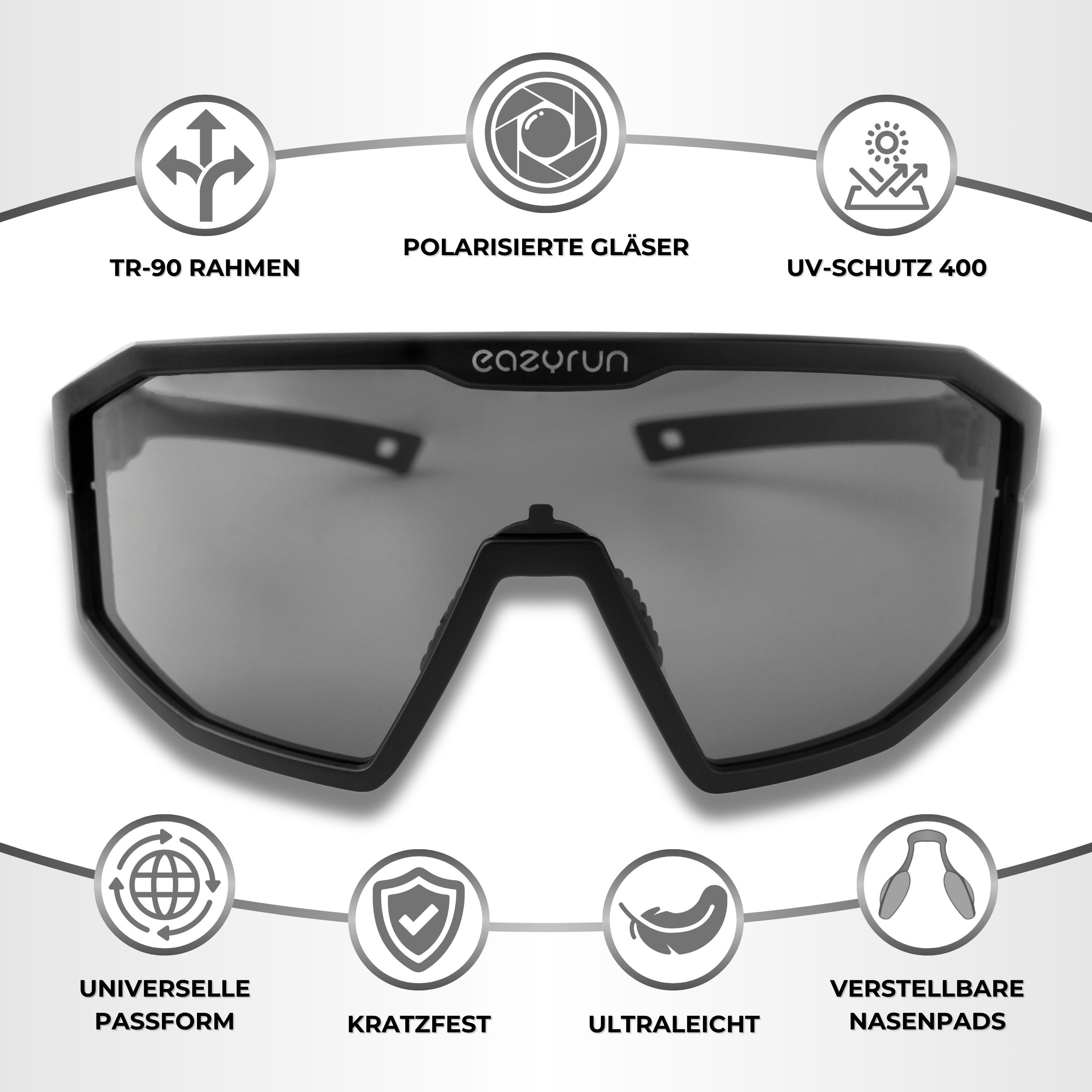 EyeAm Fahrradbrille, Sportbrille, Unisex Design, Für Sport, Rad, Laufen, MTB & Outdoor, (Modell: EAZYRUN), UV-Schutz 400