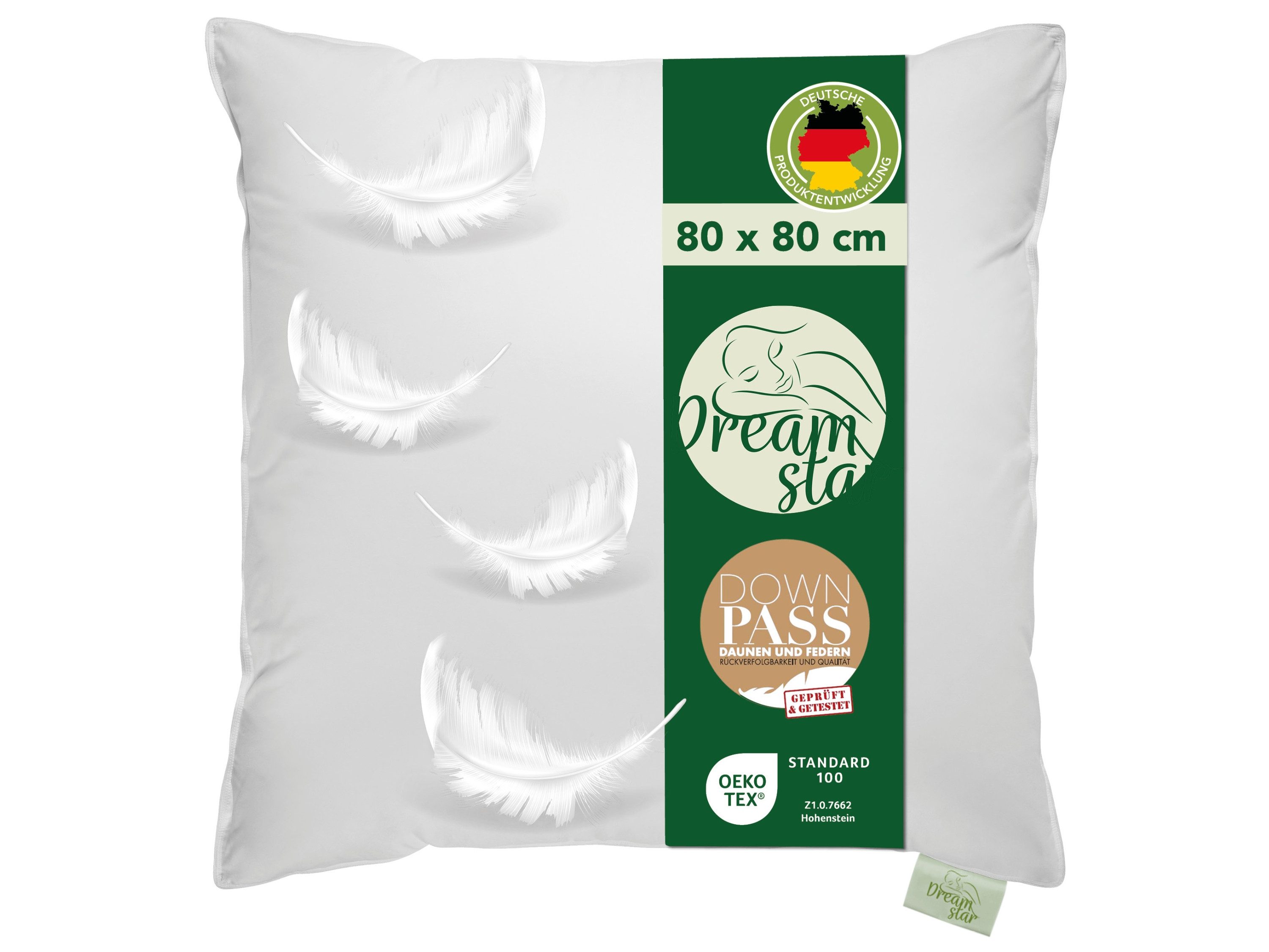 Dreamstar 3-Kammer-Kopfkissen Daunenkissen 40x80 & Daunenkopfkissen 80x80, entwickelt in Deutschland, Füllung: weiße, neue Daunen & Federn Klasse I, 60% Daunen/ 40% Federn (Außen), 100% Federn (Innen), Bezug: 100% Baumwolle, Rückenschläfer, Seitenschläfer, Bauchschläfer, Kopfkissen stützend und kuschelig, Allergikergeeignet, Luxusqualität