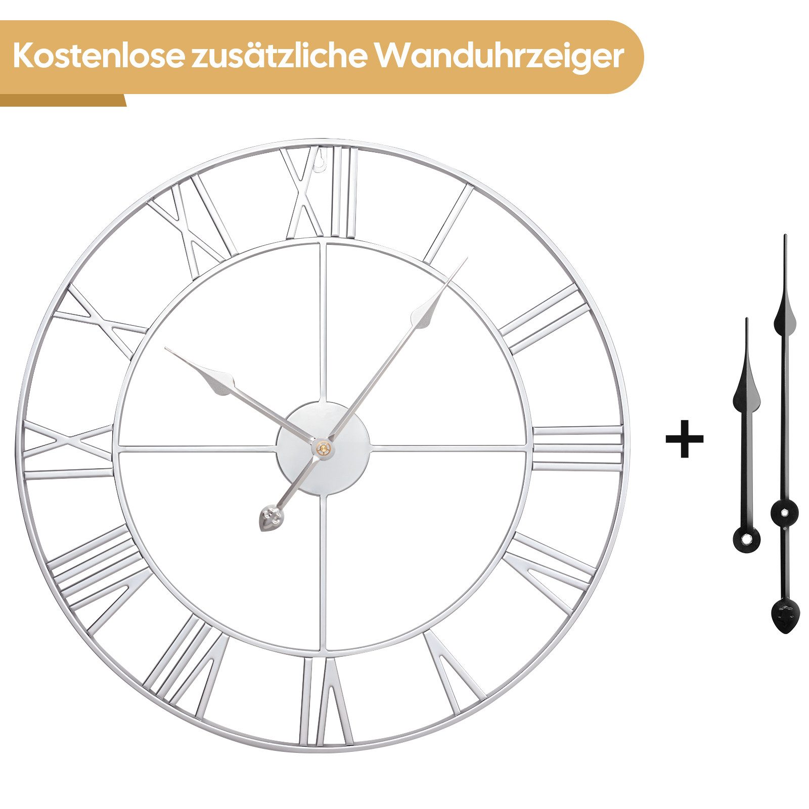 Yorbay Wanduhr Große XL aus Metall,Wohnzimmeruhr mit Romischer Ziffern Vint günstig online kaufen