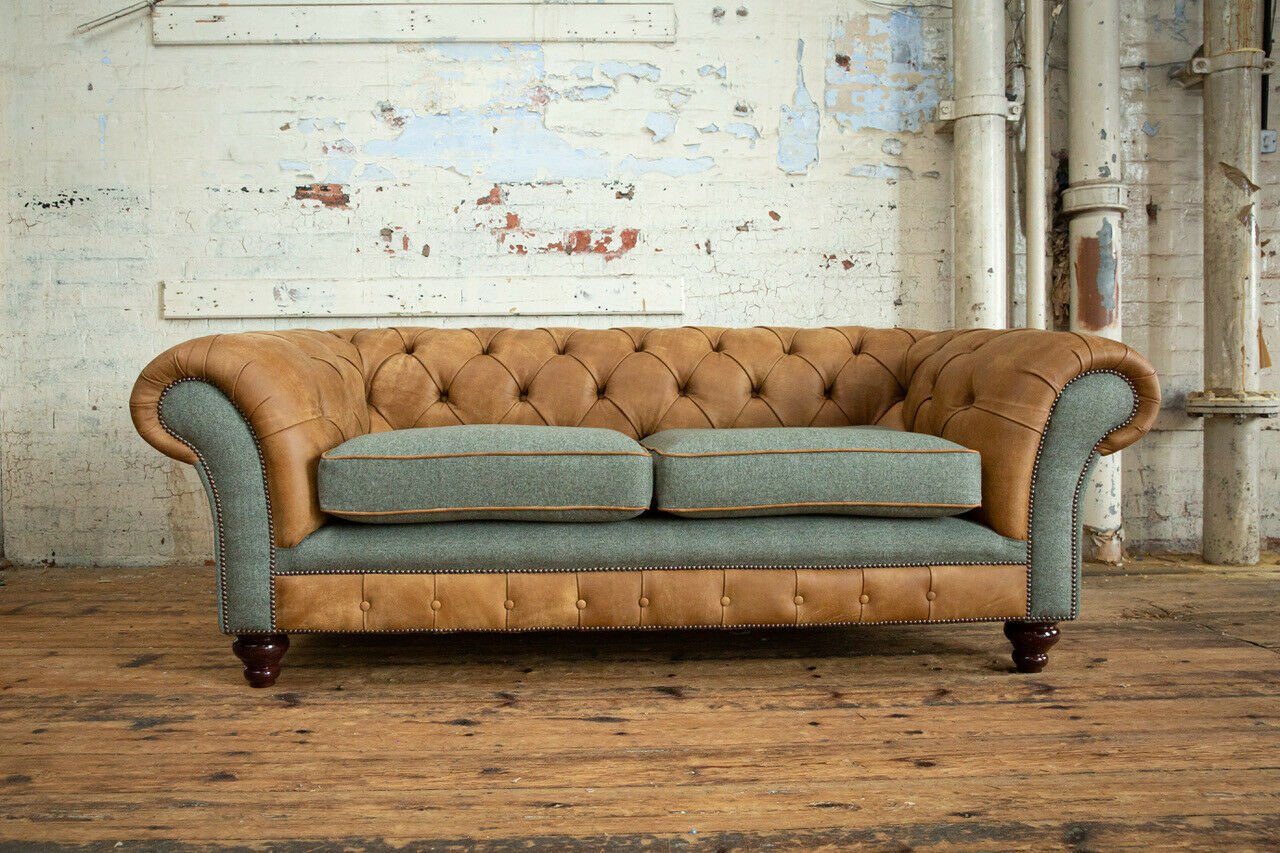 JVmoebel Chesterfield-Sofa Design Sofa mit Polster Knöpfen. Sofas Couch Couchen, Rückenlehne 3 Die Stoff Wohnzimmer Sitzer