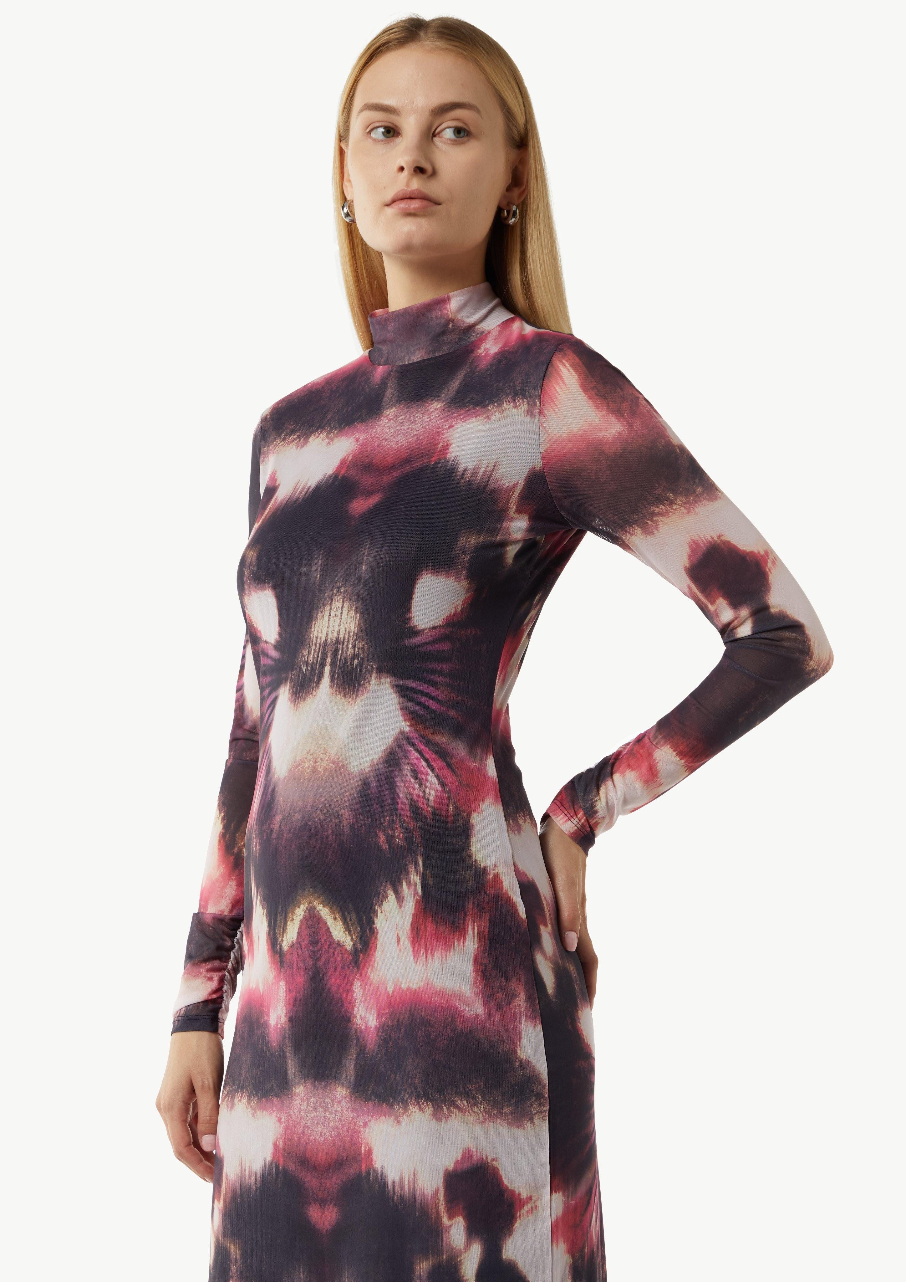 Comma Maxikleid Mesh-Kleid in Midi-Länge Raffung günstig online kaufen