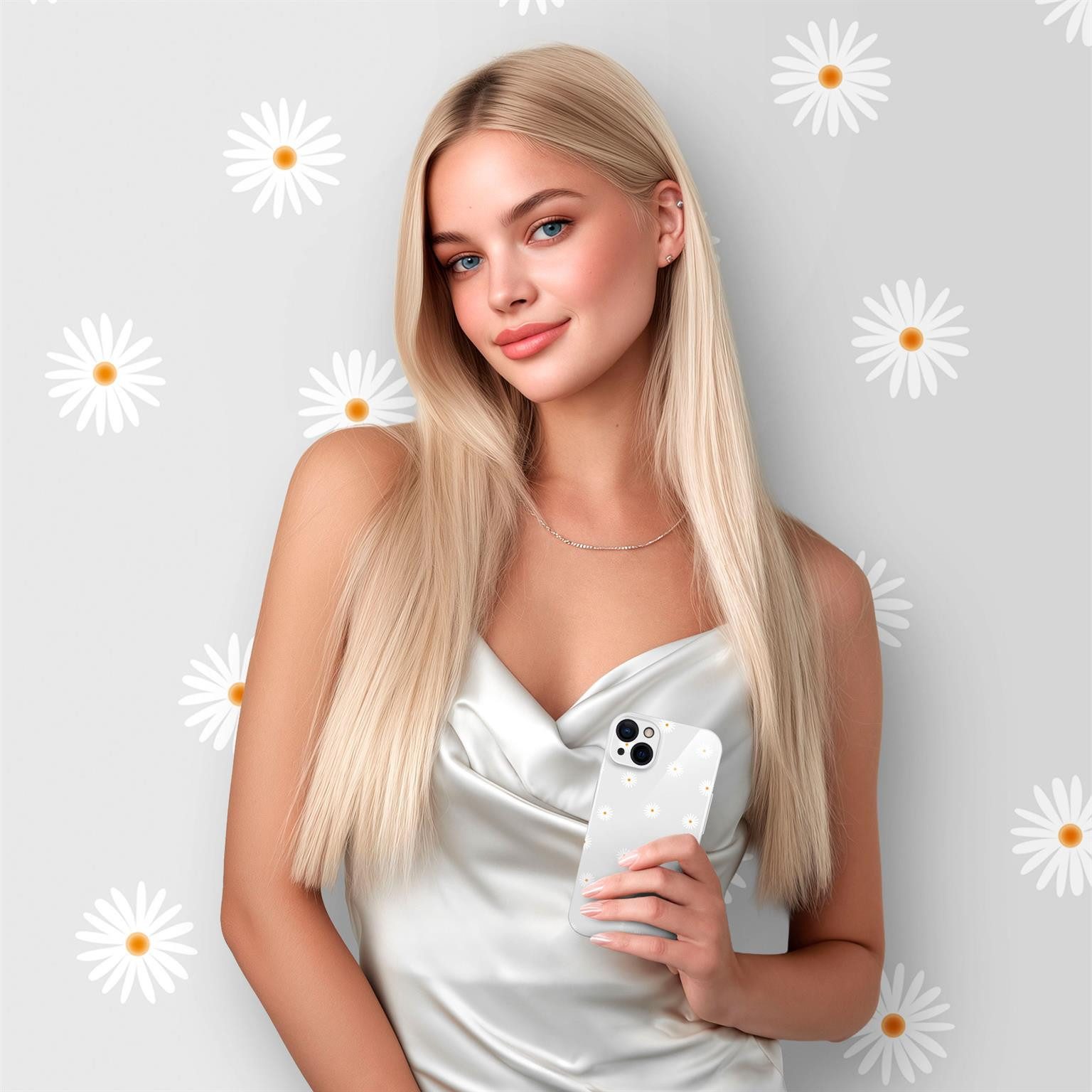 ONEFLOW Handyhülle für iPhone 15 Splash Cover Gänseblümchen Grau 6,1 Zoll, Hülle mit Design Muster Designer Case Kameraschutz Handy Schutzhülle – Bild 4 von 5