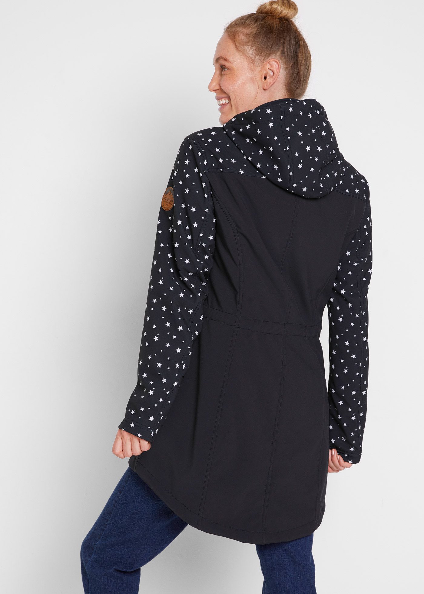 bonprix Softshelljacke mit Kapuze, mit Teddyfell, mit Stehkragen, ausgestellte Passform