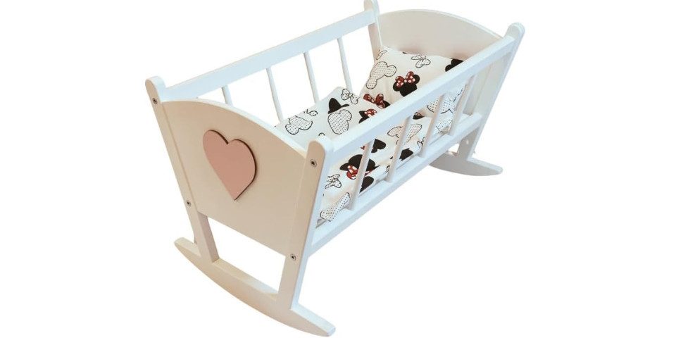GOLDKIDS Puppenbett Holz - Baby (Puppen Bett mit, Bettwäscheset aus Baumwolle), - 53 x 33 x 32 cm