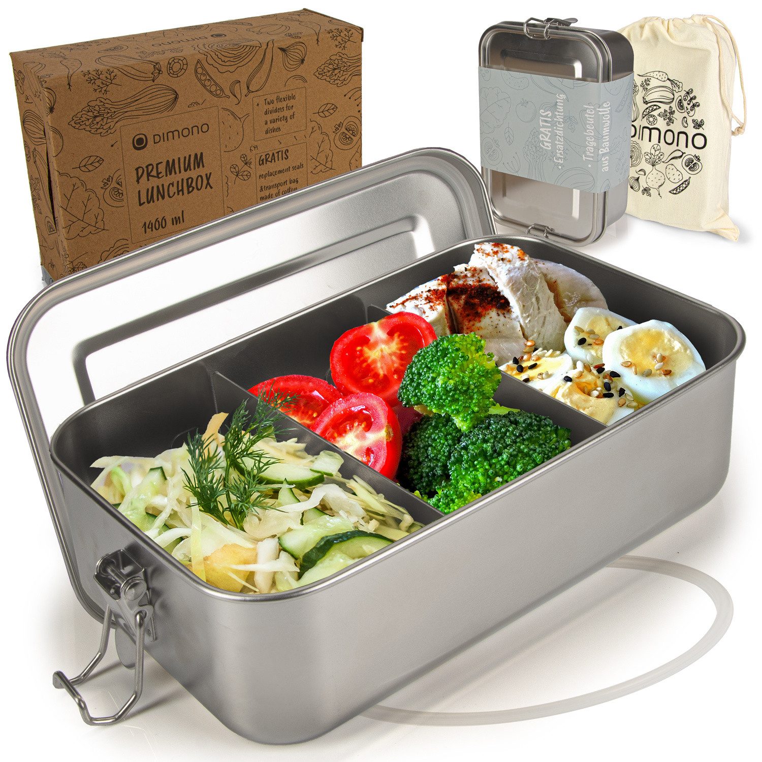 Dimono Lunchbox Dimono Edelstahl Brotdose – Auslaufsichere Lunchbox mit Trennwand, Edelstahl, BPA-frei, plastikfrei, (Auslaufsichere Bento-Box, Brotzeit-Dose aus Edelstahl), mit Fächer