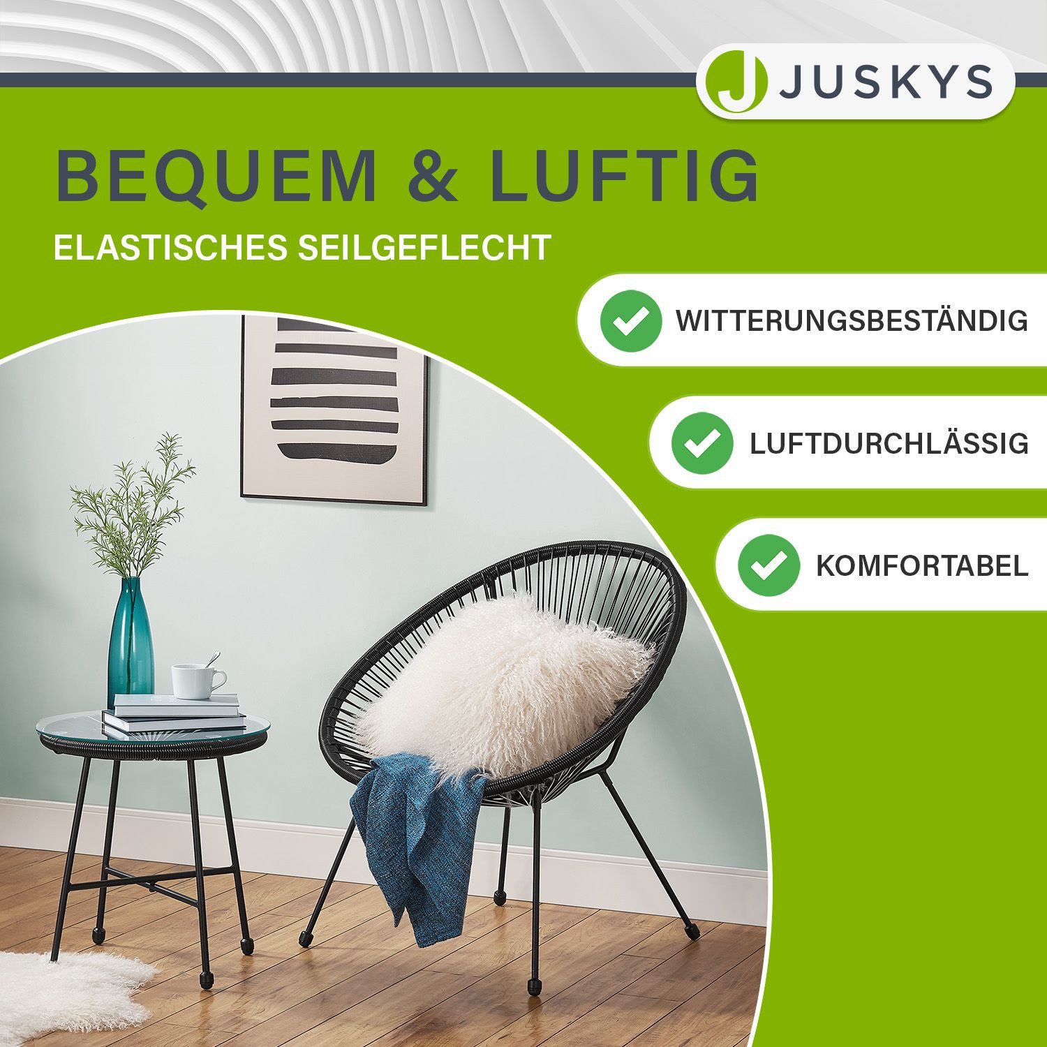 Juskys Balkonset Ostana, (3-tlg), 2 Sessel plus Tisch, witterungsbeständig, stabil