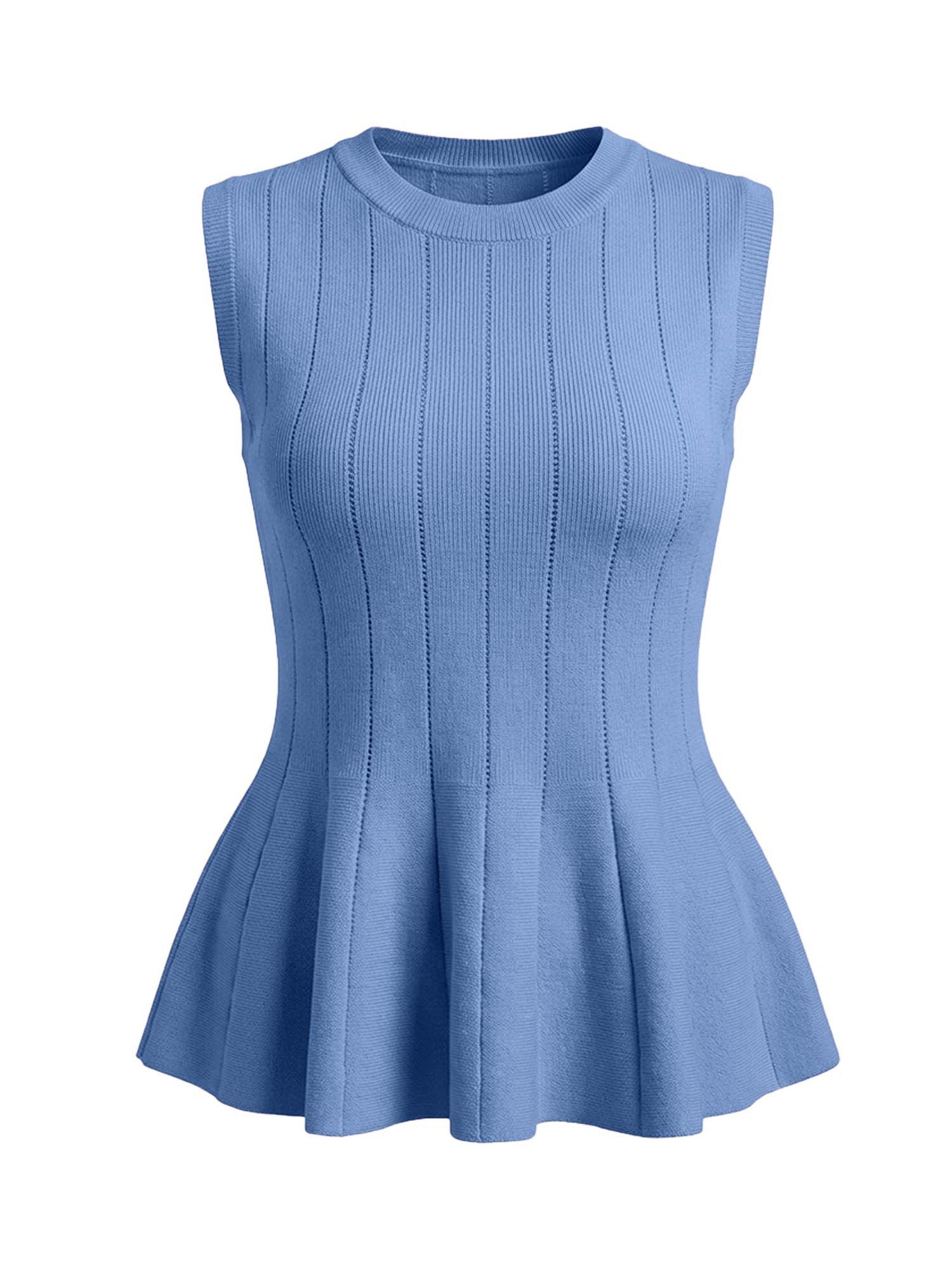 Imily Bela Ripptanktop Damen ärmellos Stricken mit Rippenmuster und gerafftem Saum (Packung, 1-tlg., 1per-Pack) mit Rundhalsausschnitt gehäkelt in Unifarbe – Bild 5 von 5
