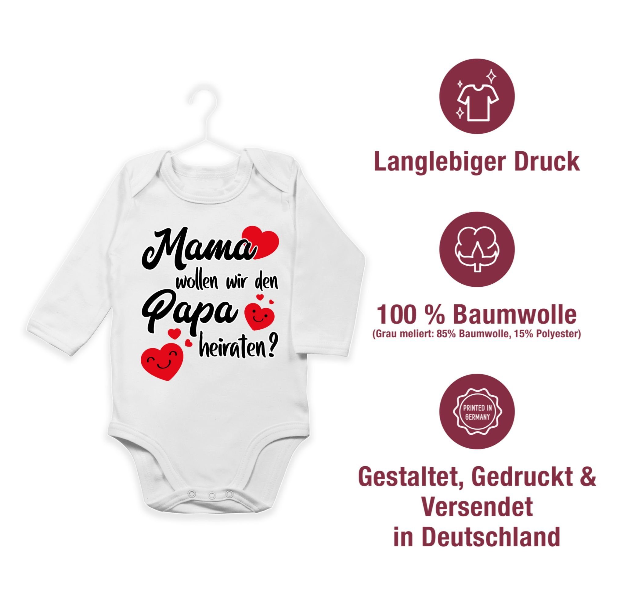 Shirtracer Shirtbody Mama Heiratsantrag Baby Papa wollen 1 - Hochzeit heiraten wir Weiß 